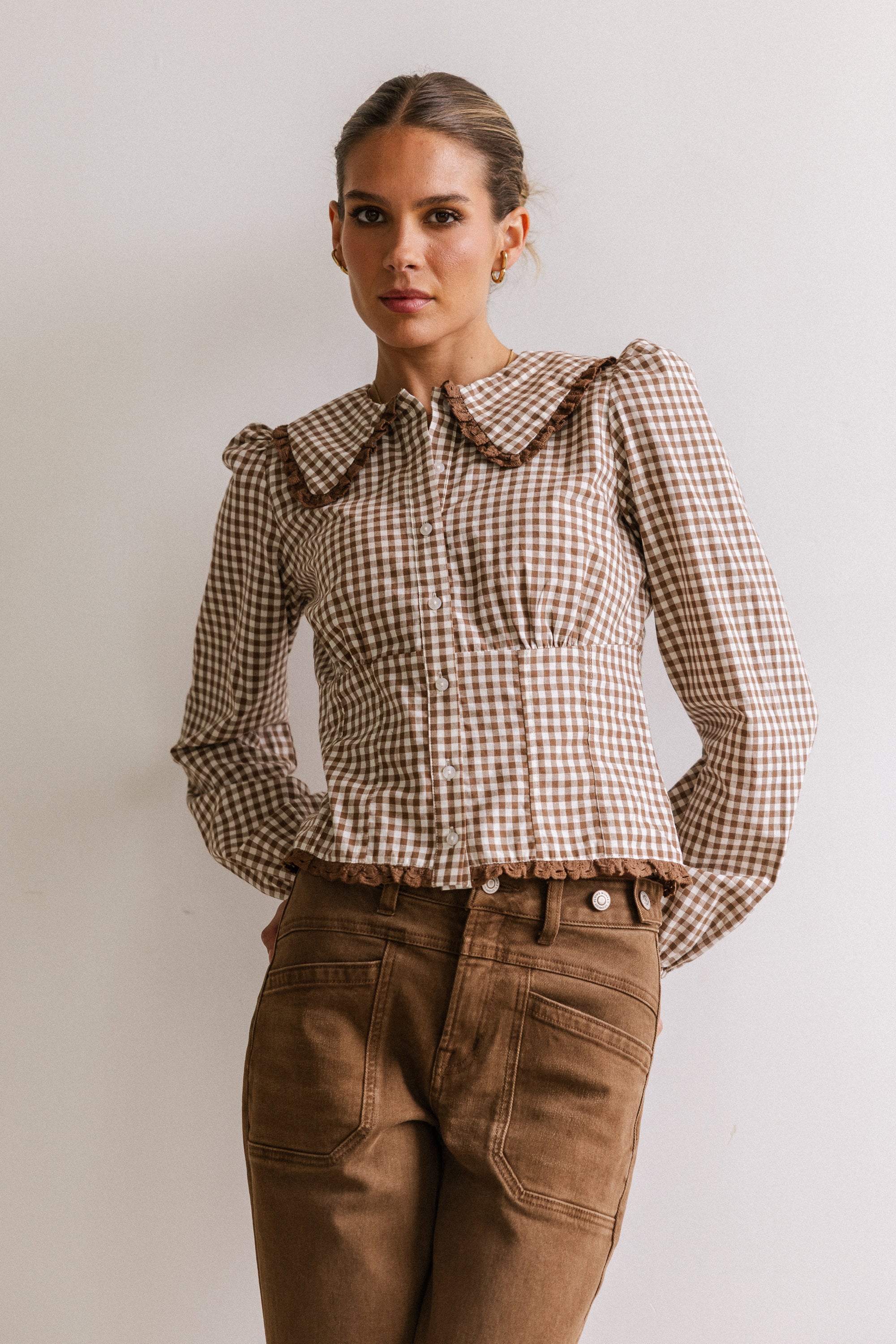 Brenna Gingham Blouse in Mocha - FINAL SALE - Image 5