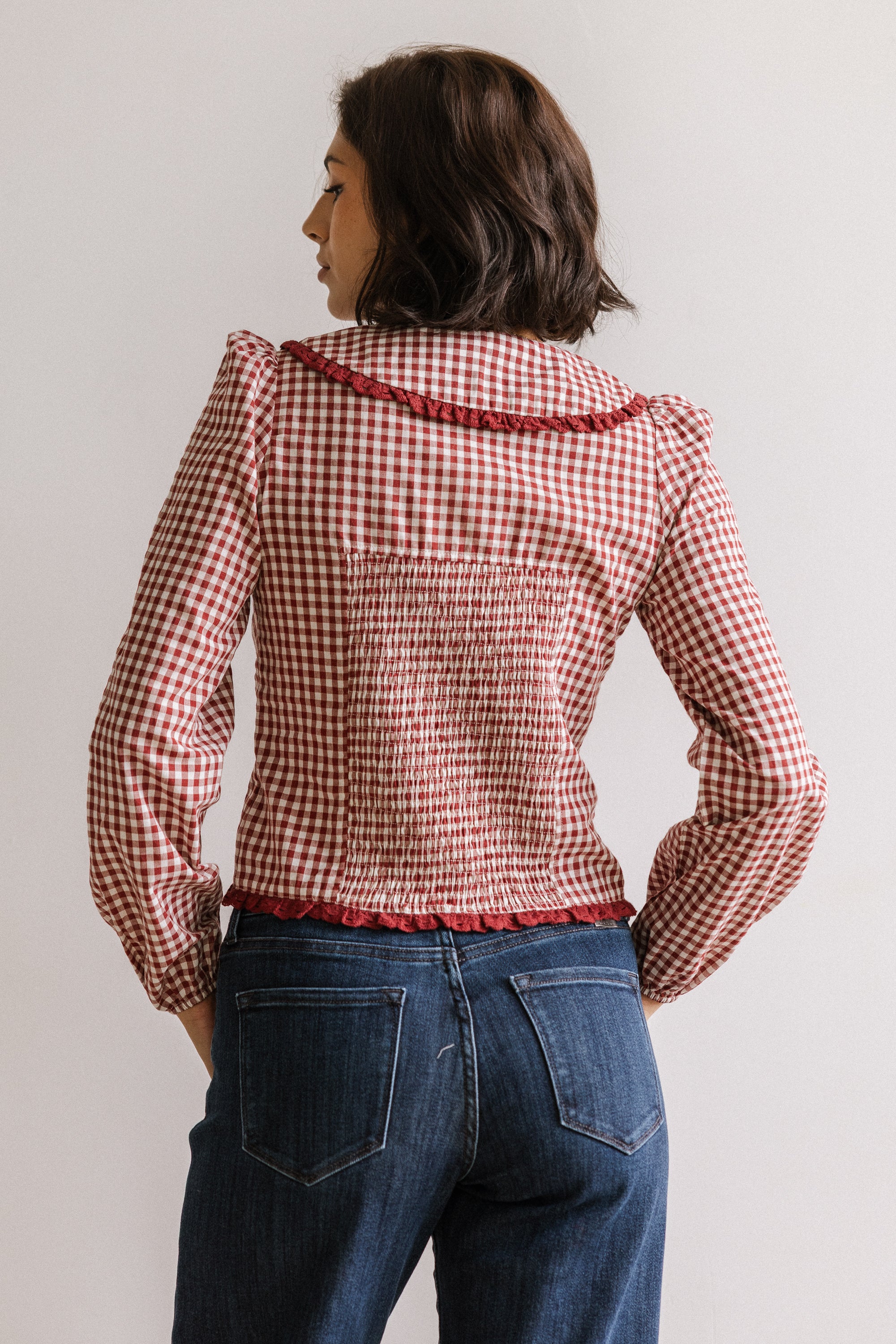 Brenna Gingham Blouse in Burgundy - FINAL SALE - Image 3