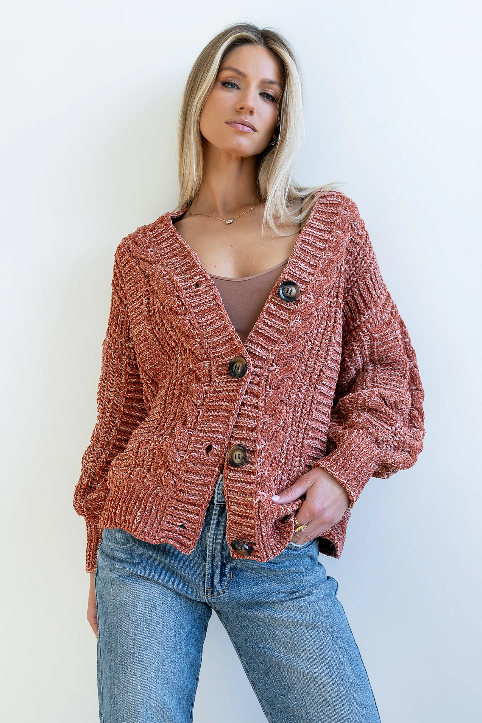 Brett Oversized Cardigan in Brick - FINAL SALE - Image 3