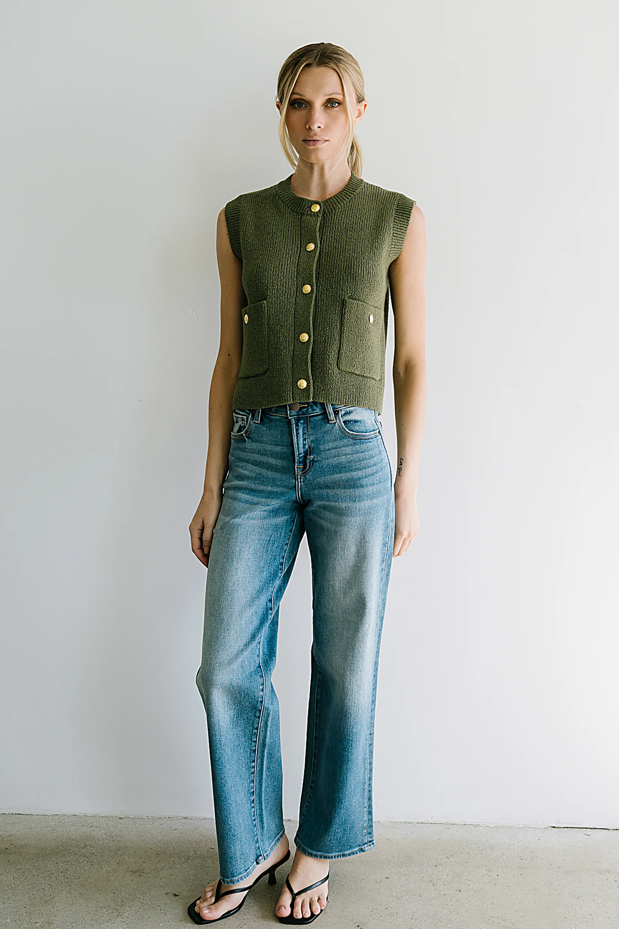 Brooks Knit Vest in Olive - FINAL SALE - Image 3