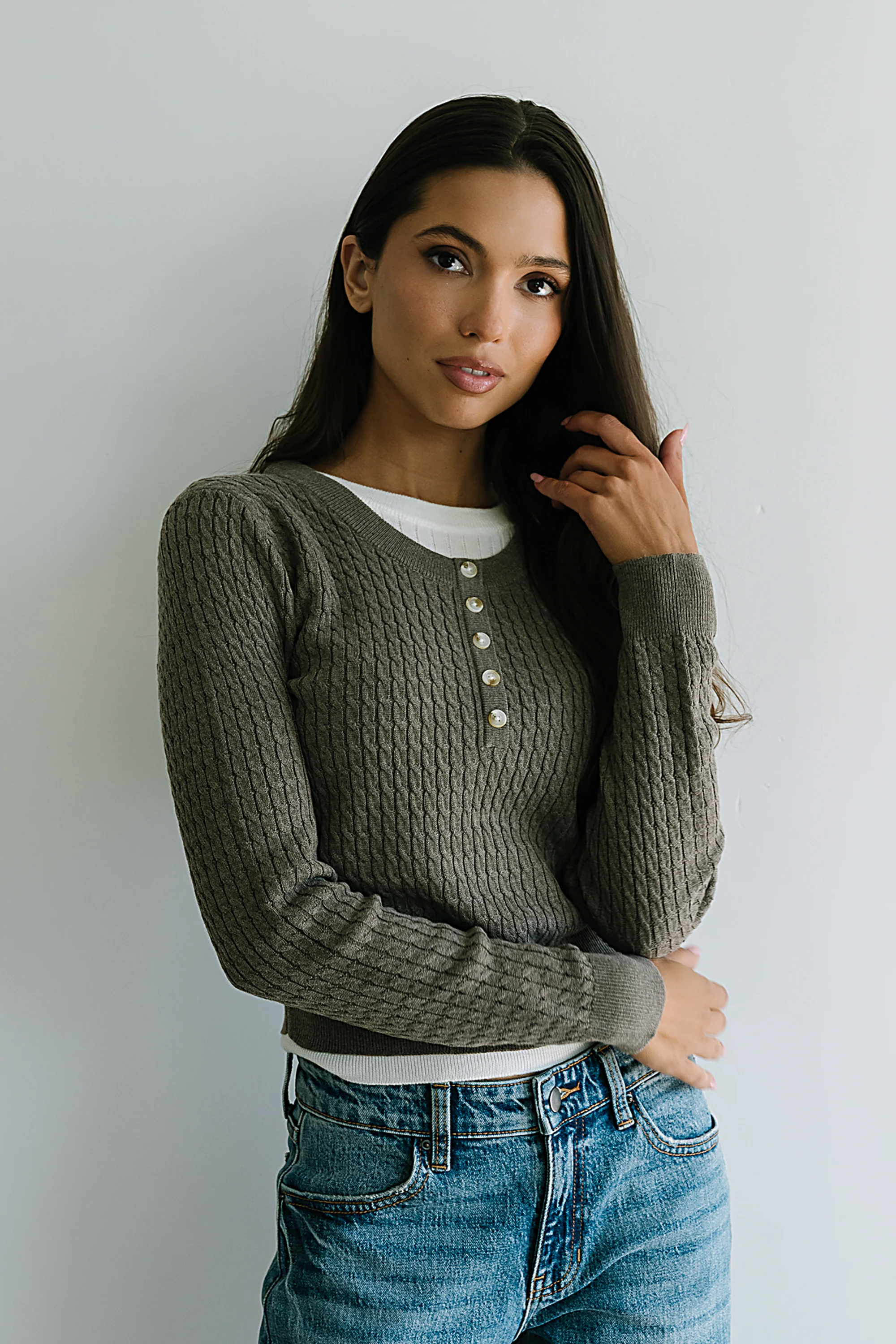 Bruce Double Layer Sweater in Taupe - FINAL SALE - Image 6