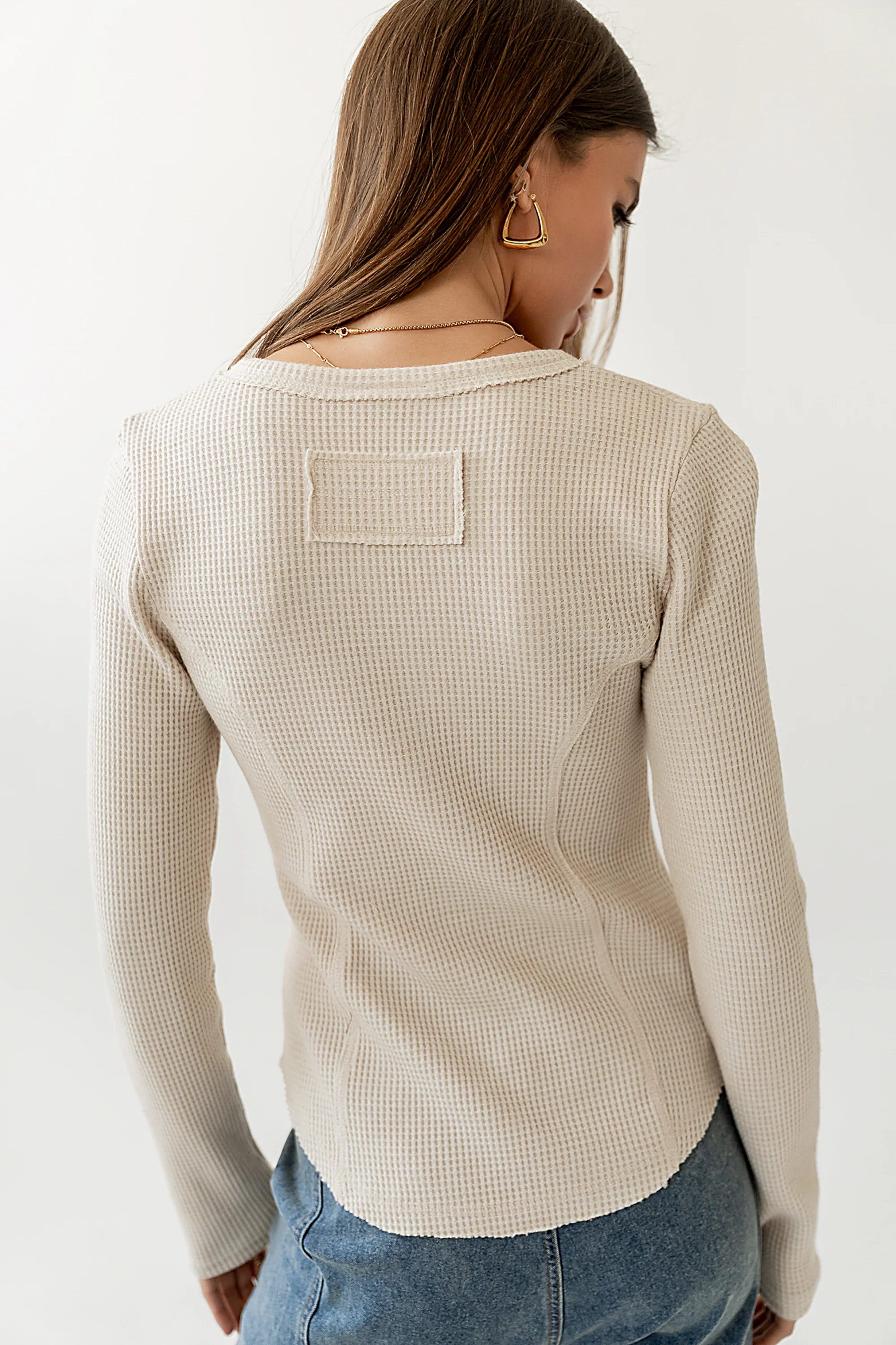 Cal Waffle Knit Top in Oatmeal - FINAL SALE - Image 2