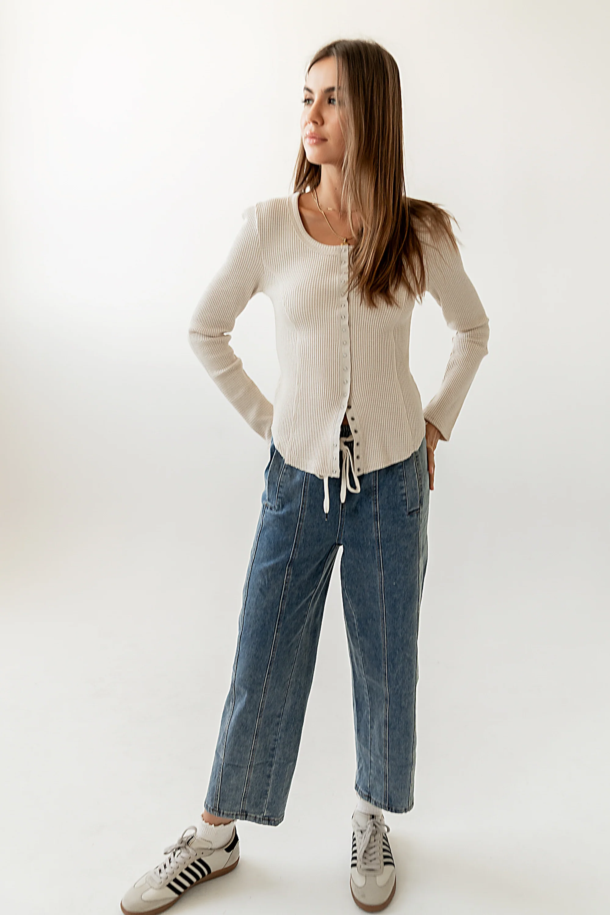 Cal Waffle Knit Top in Oatmeal - FINAL SALE - Image 4