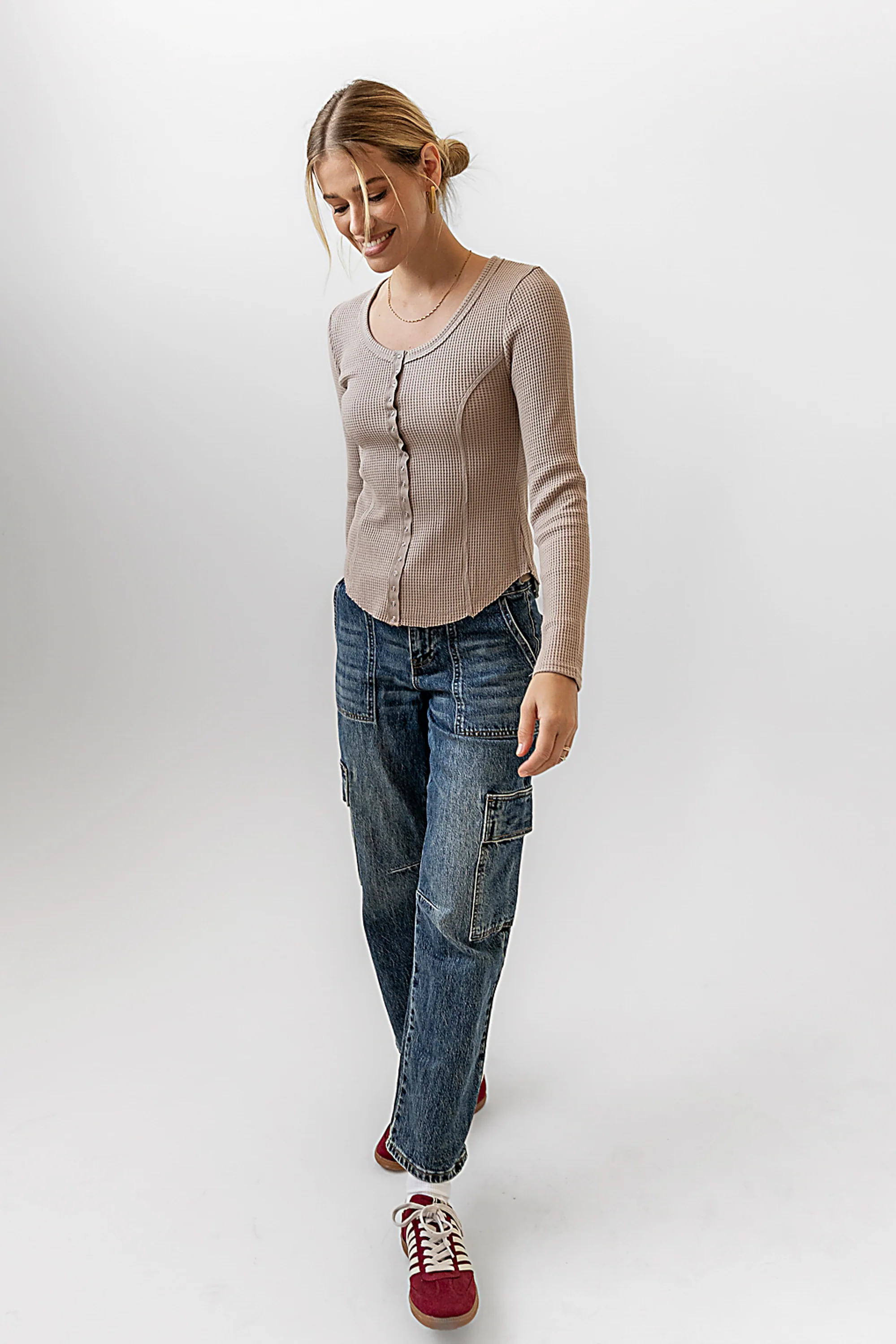Cal Waffle Knit Top in Mocha - FINAL SALE - Image 2