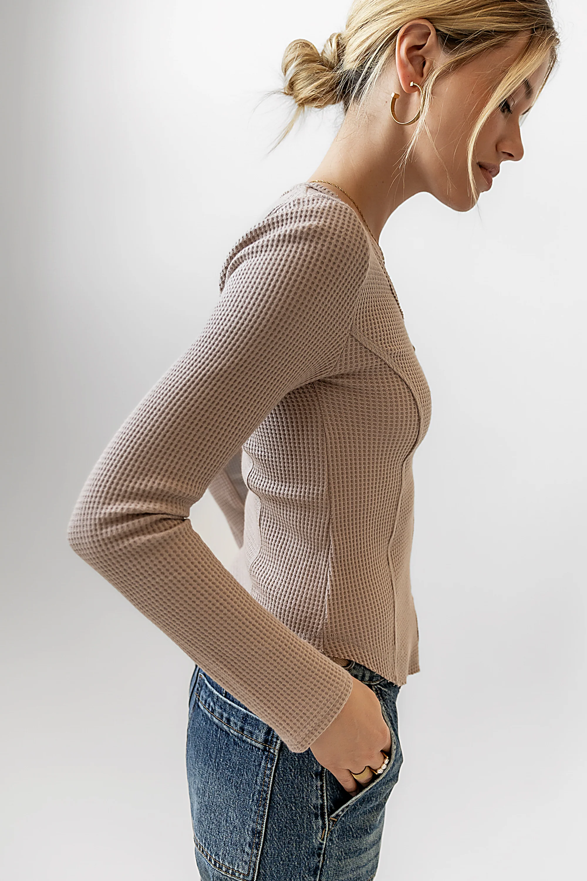 Cal Waffle Knit Top in Mocha - FINAL SALE - Image 4