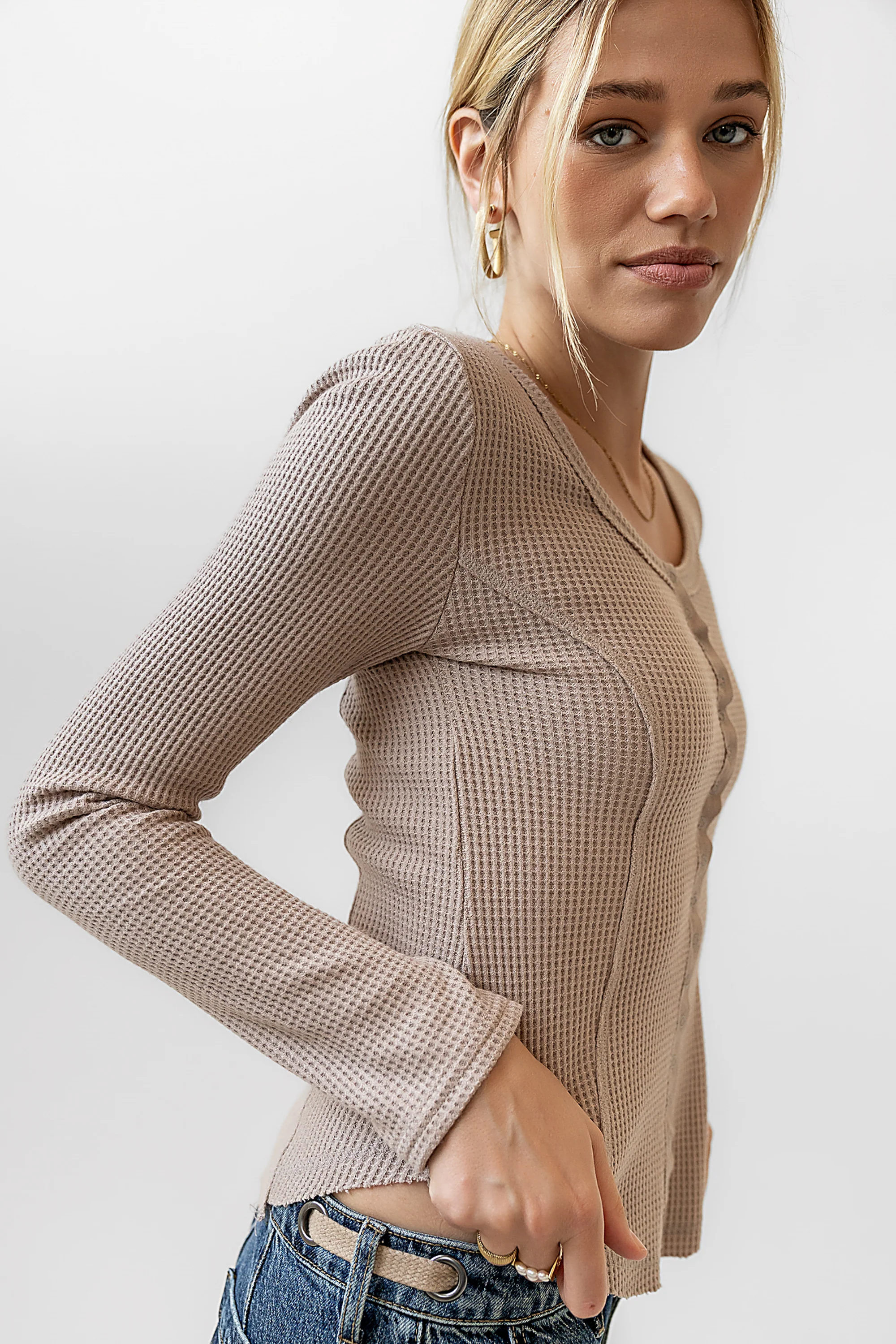 Cal Waffle Knit Top in Mocha - FINAL SALE - Image 7