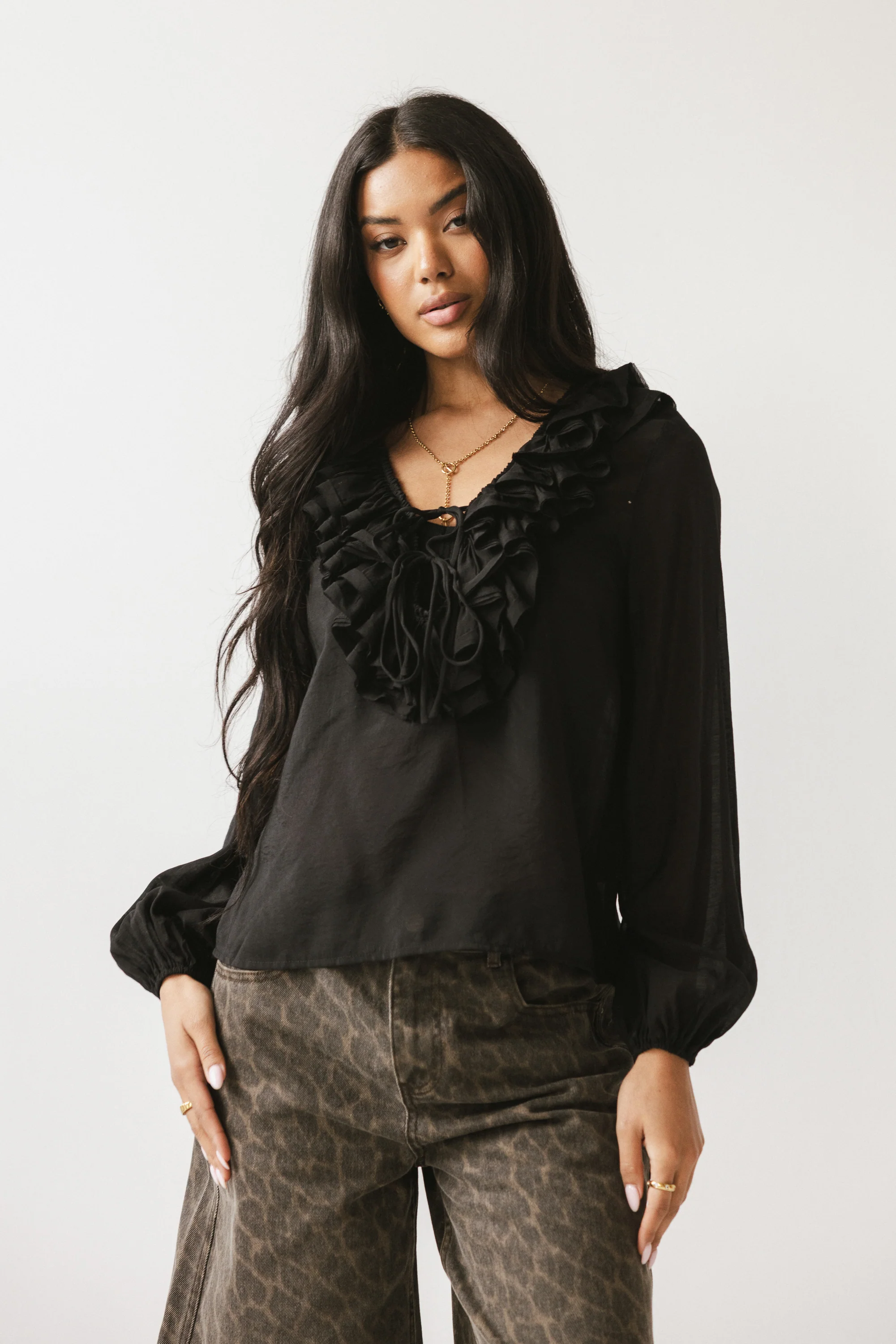 Calispell Sheer Collared Blouse in Black - FINAL SALE - Image 3