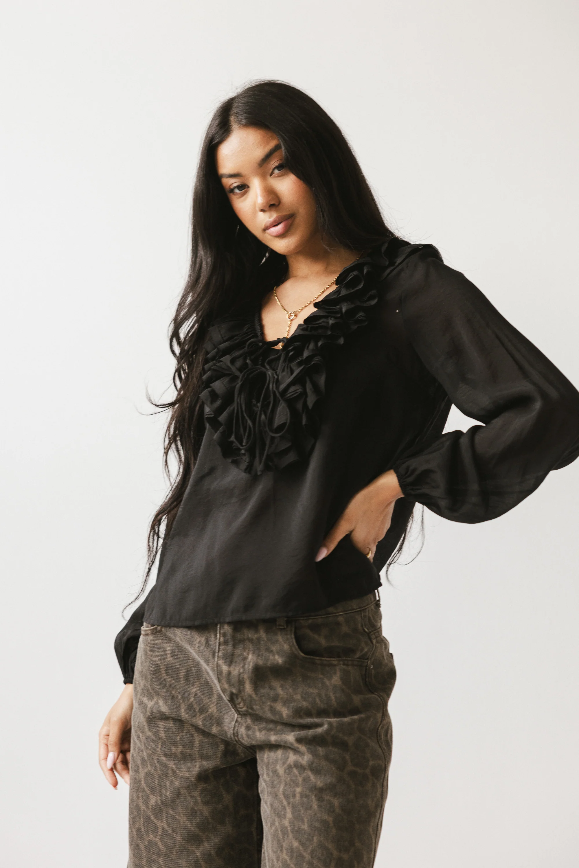 Calispell Sheer Collared Blouse in Black - FINAL SALE - Image 4
