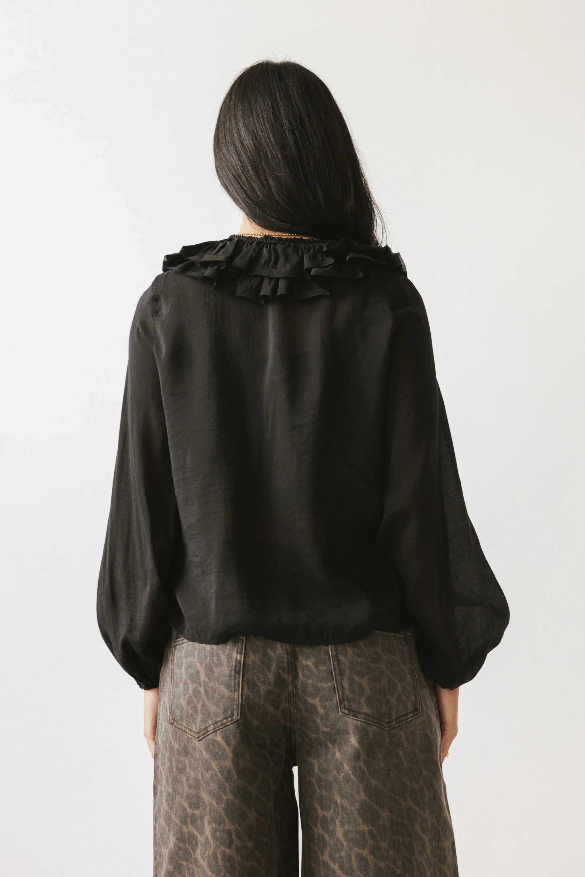 Calispell Sheer Collared Blouse in Black - FINAL SALE - Image 5