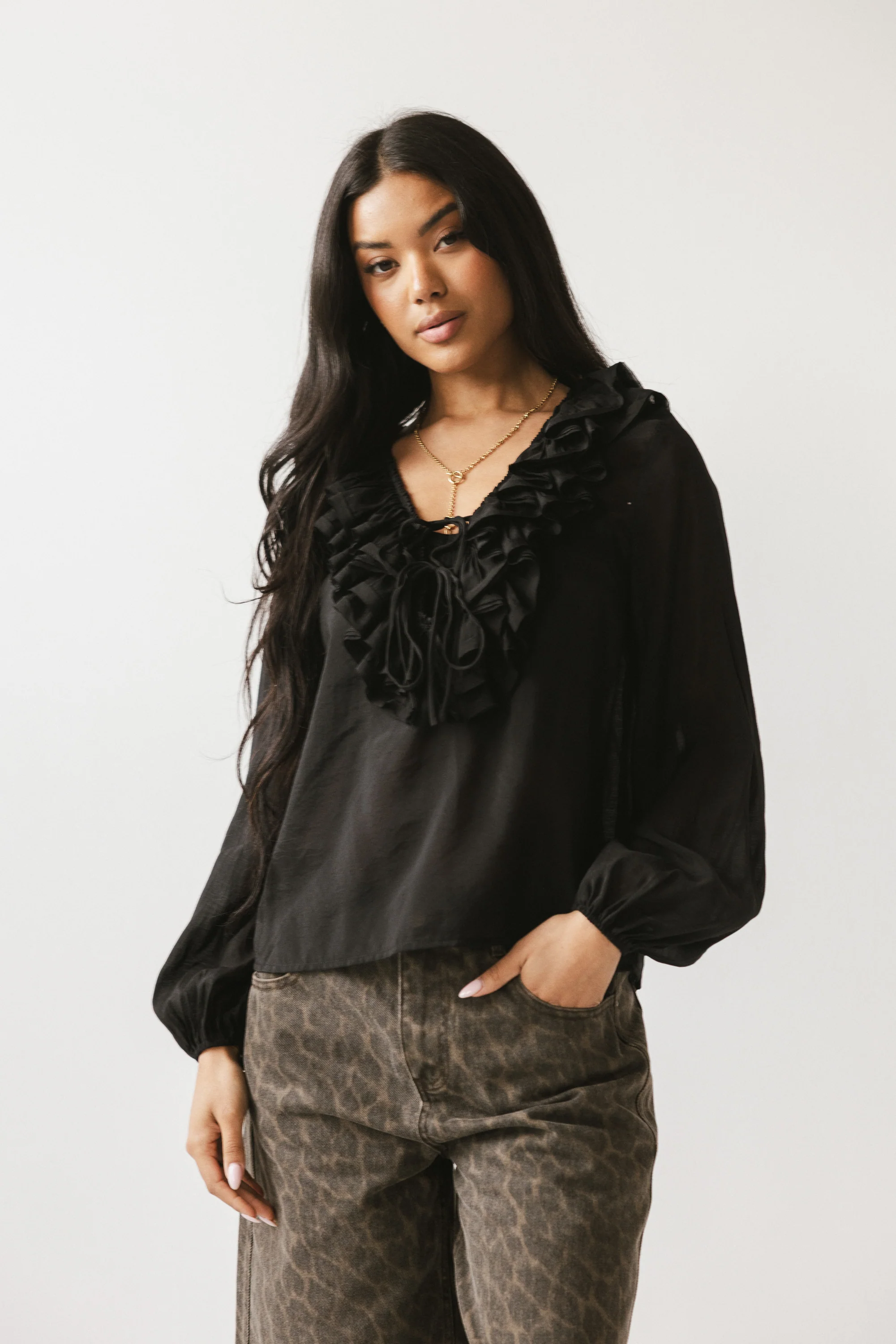 Calispell Sheer Collared Blouse in Black - FINAL SALE - Image 6