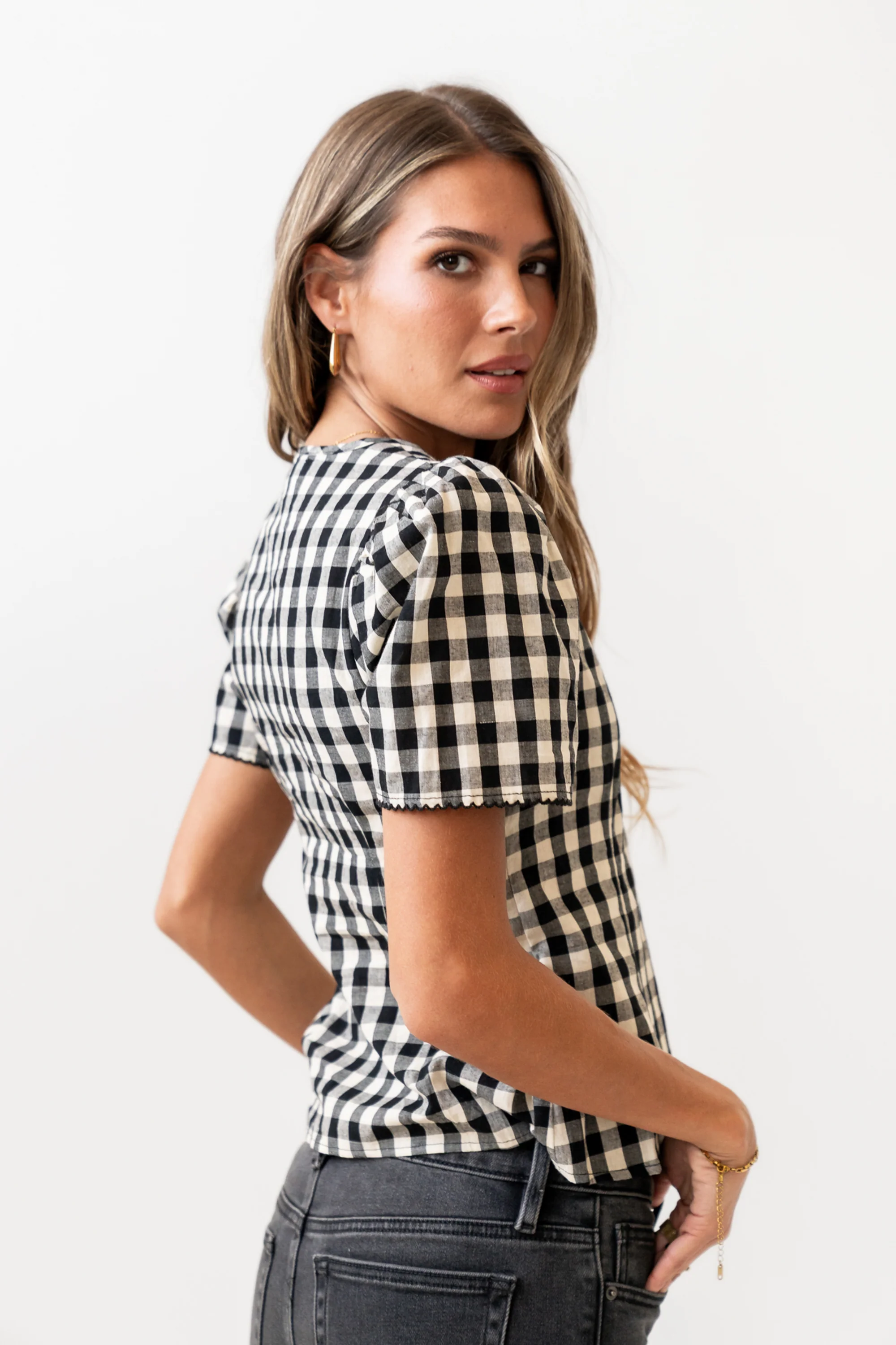 Callie Gingham Blouse in Black - Image 2
