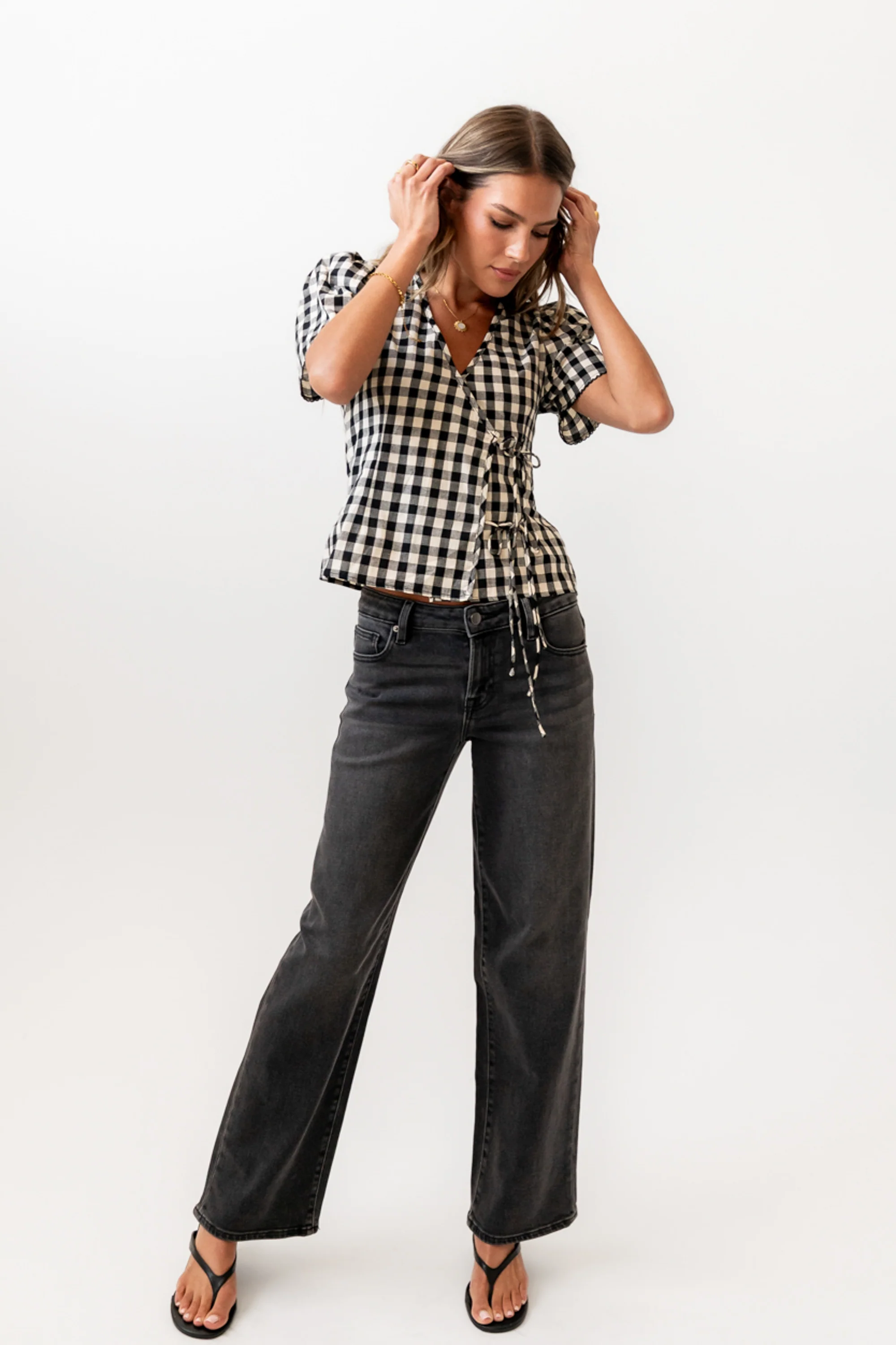Callie Gingham Blouse in Black - Image 4