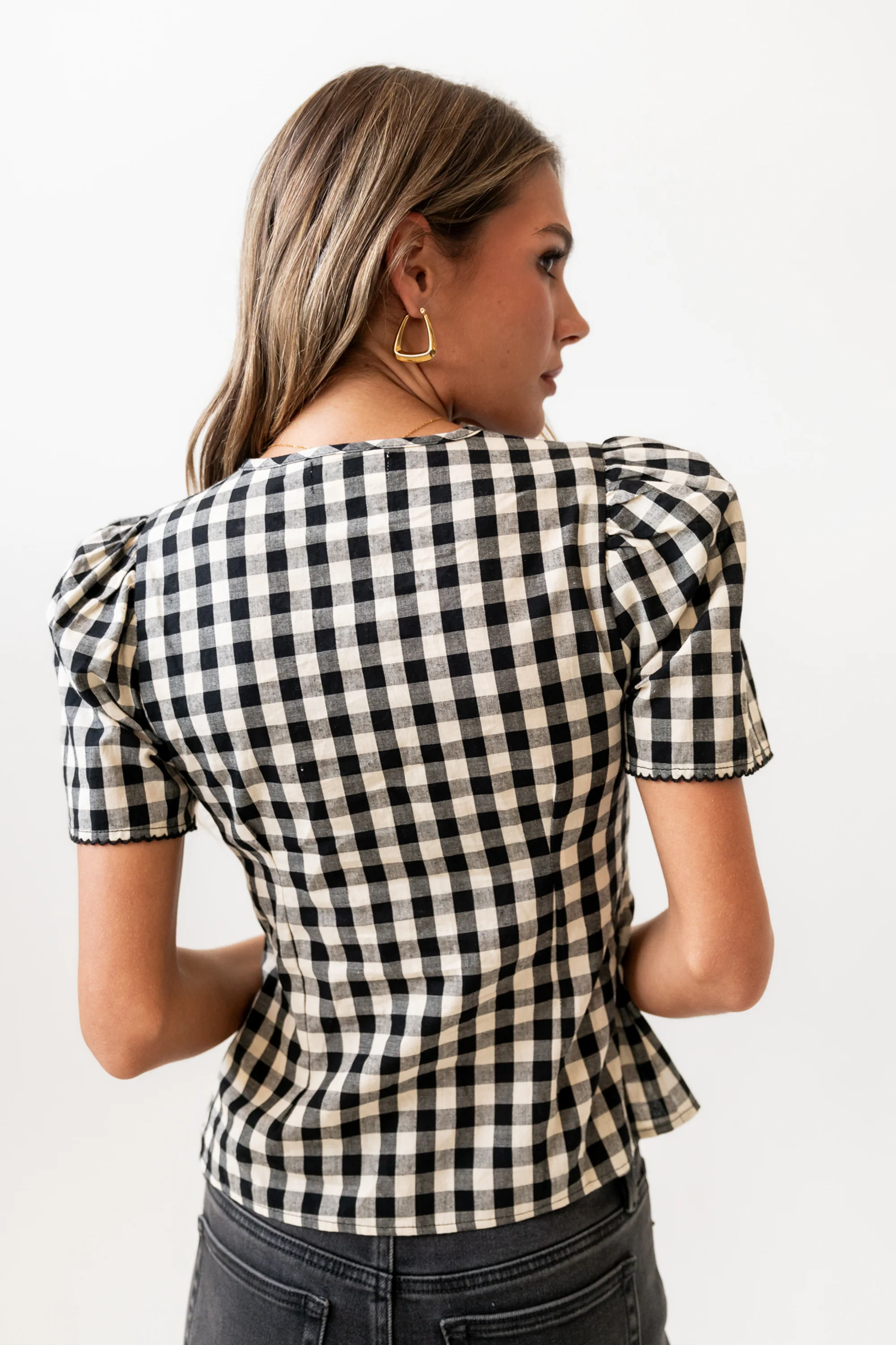 Callie Gingham Blouse in Black - Image 5