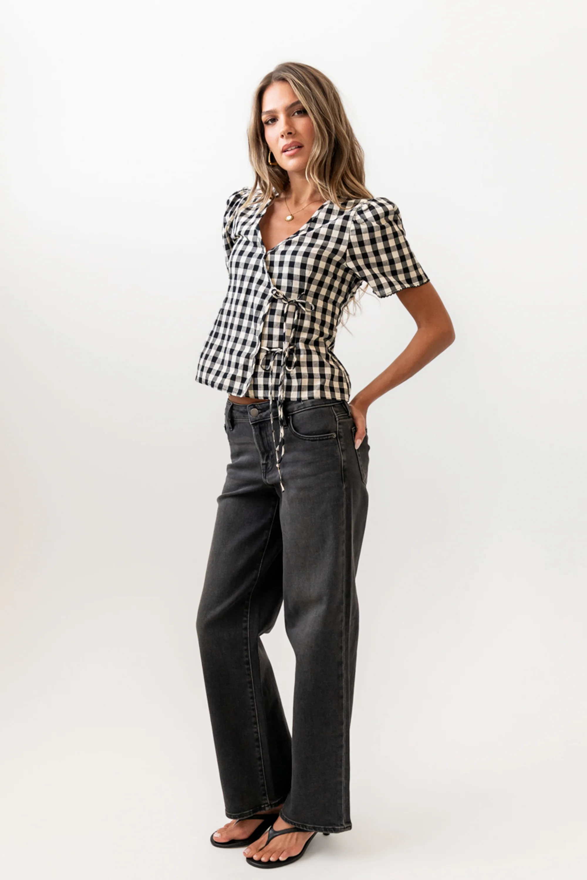 Callie Gingham Blouse in Black - Image 6