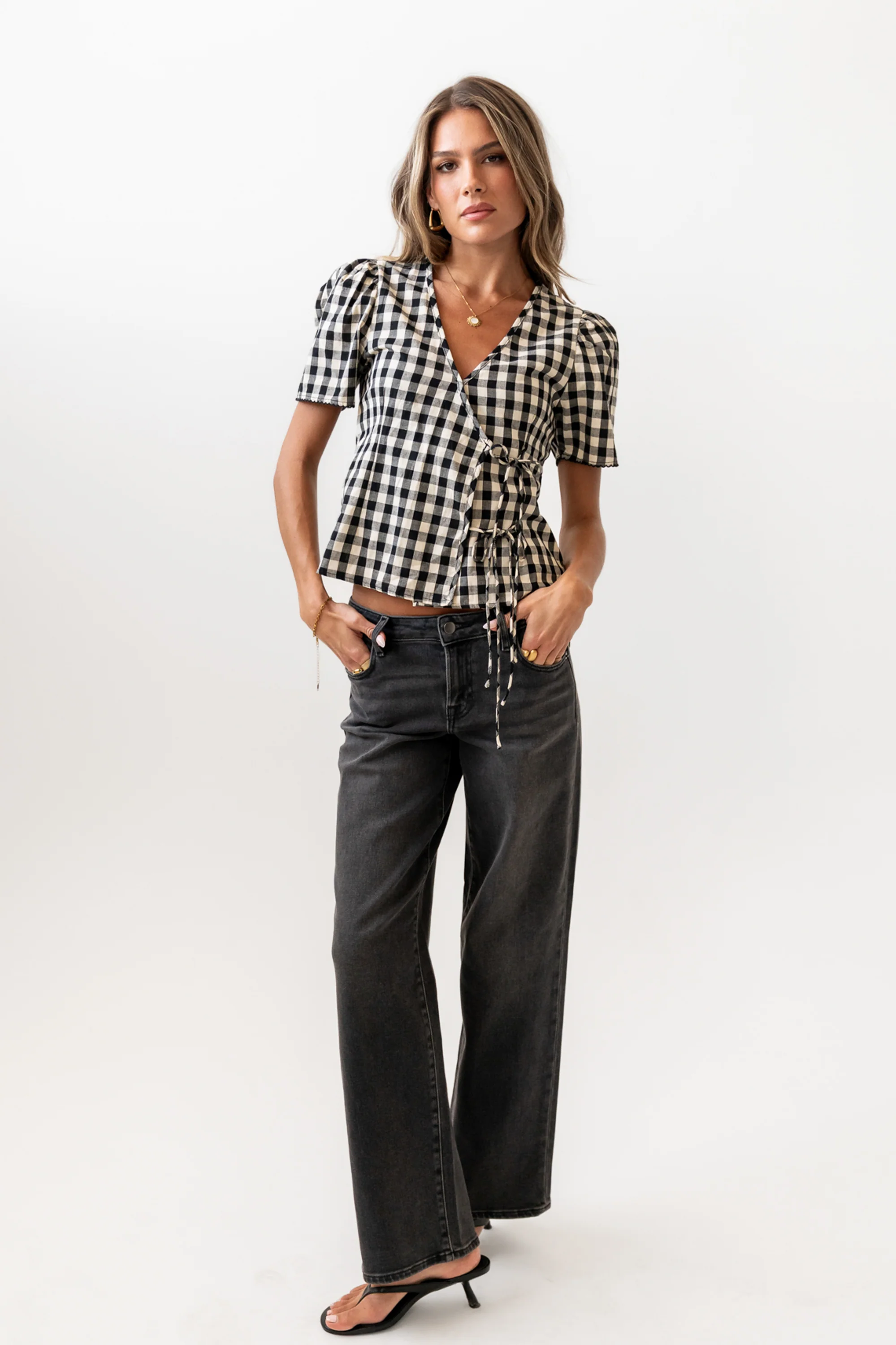 Callie Gingham Blouse in Black - Image 7