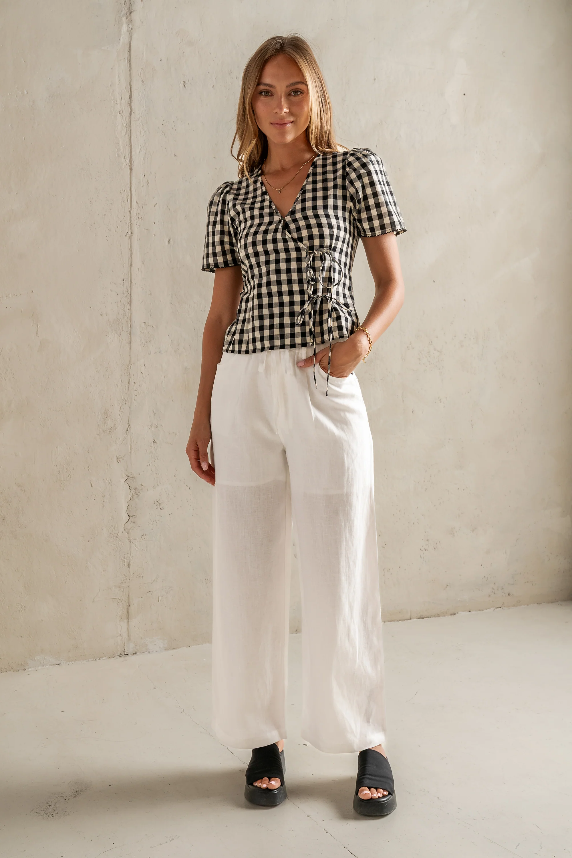 Callie Gingham Blouse in Black - Image 9