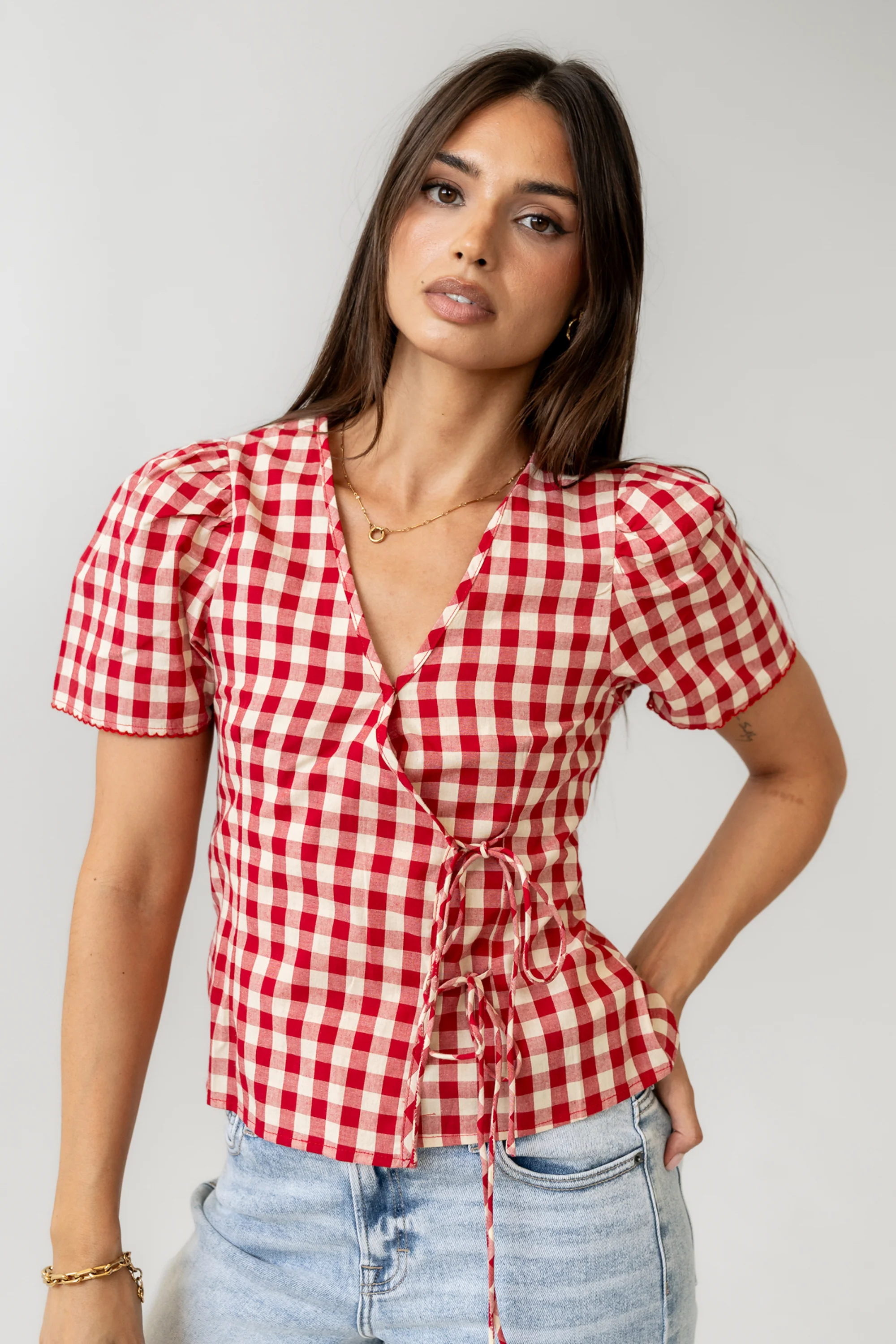 Callie Gingham Blouse in Red - Image 6