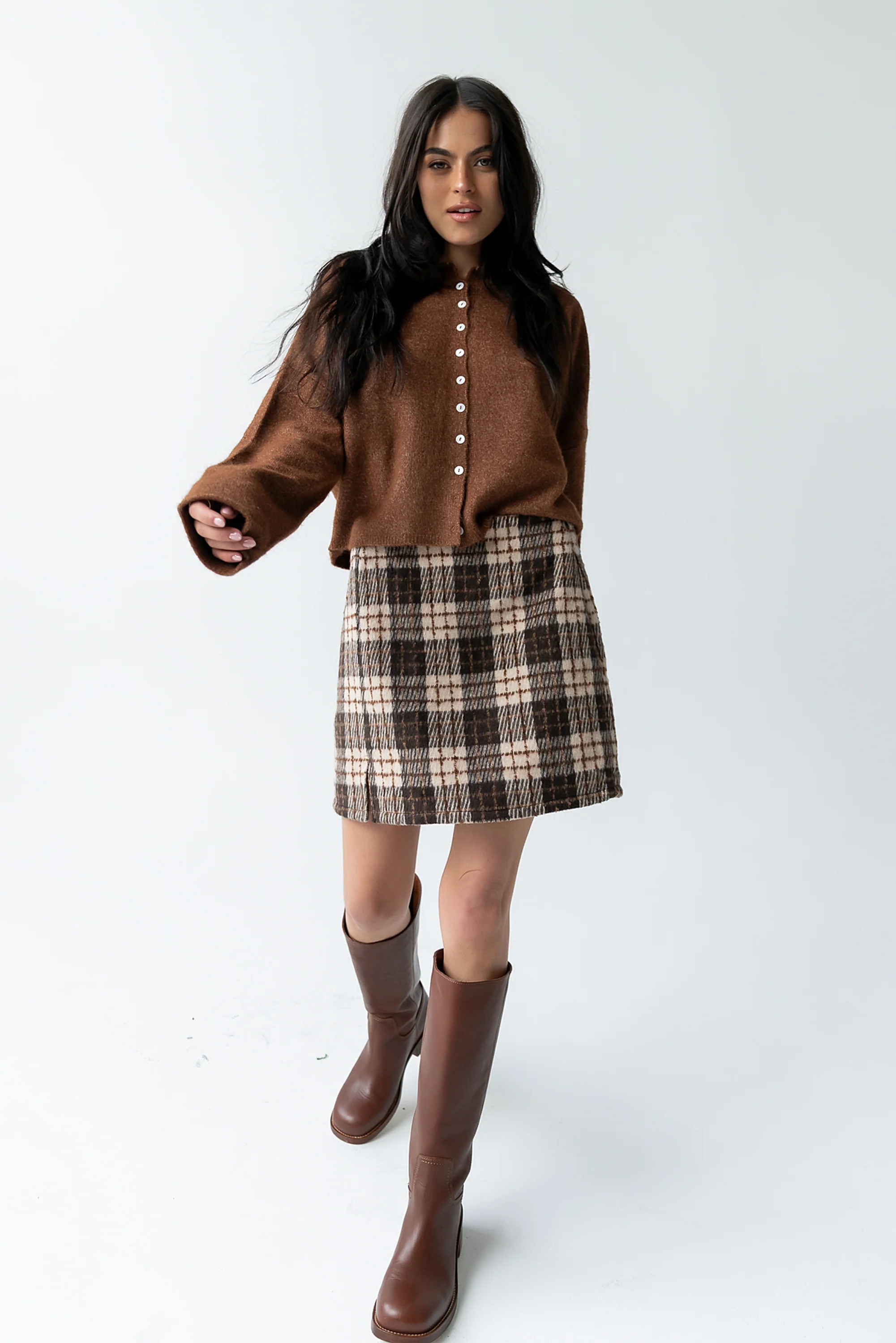 Callie Plaid Mini Skirt in Brown