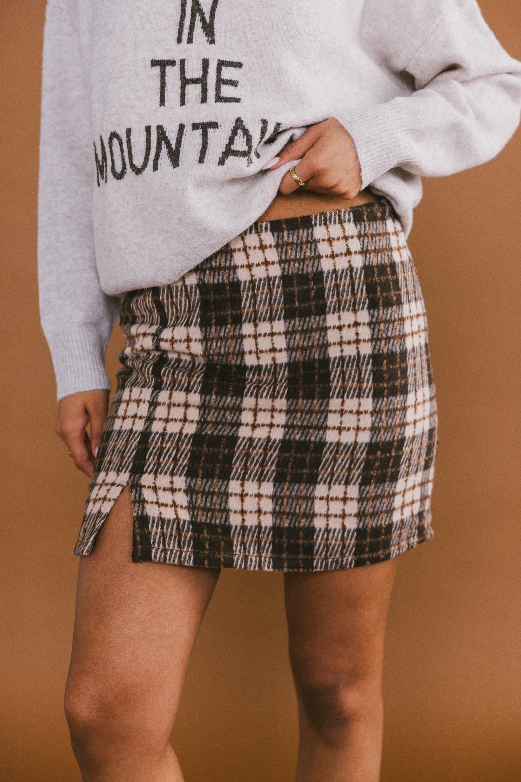 Callie Plaid Mini Skirt in Brown - Image 10
