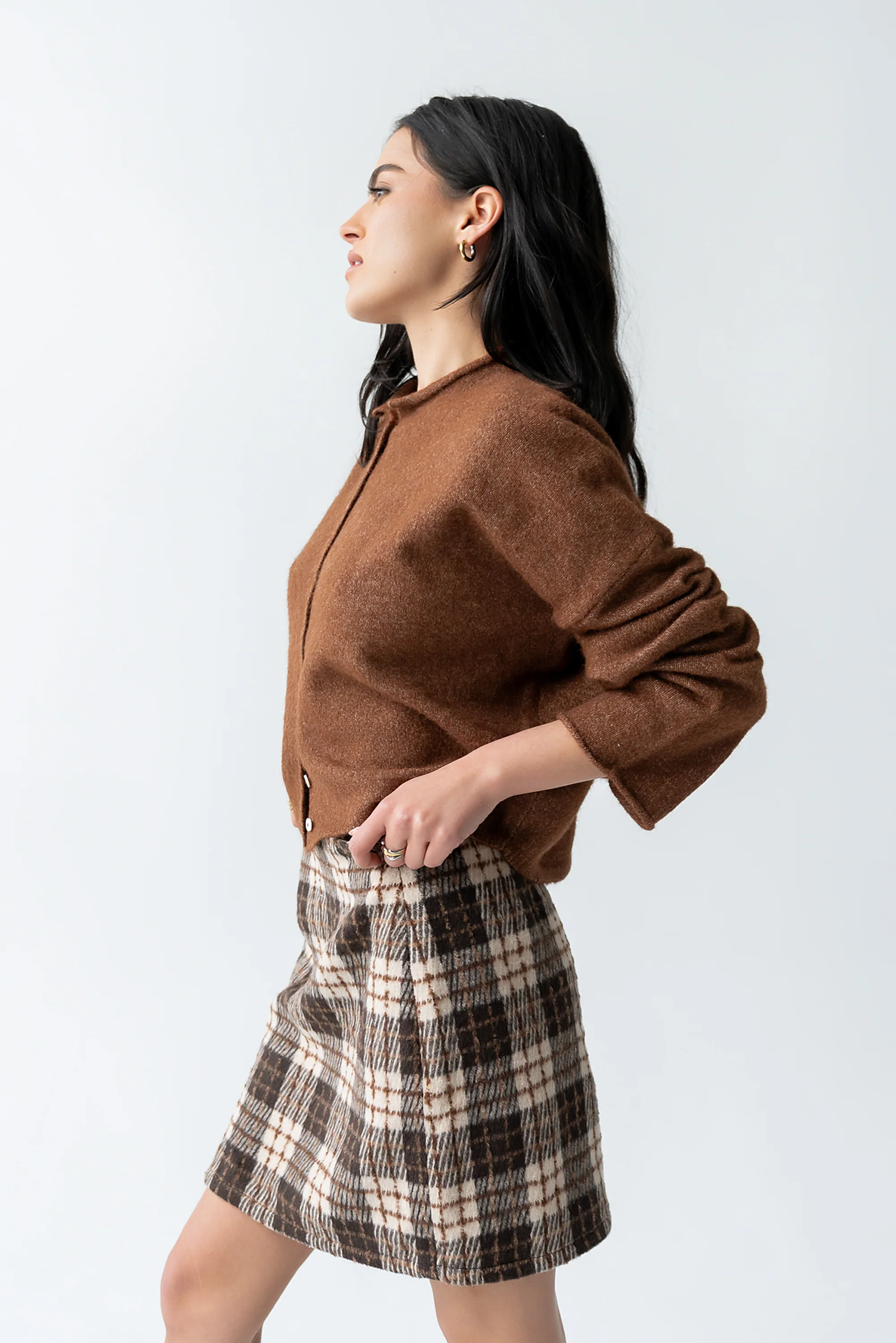 Callie Plaid Mini Skirt in Brown - Image 3