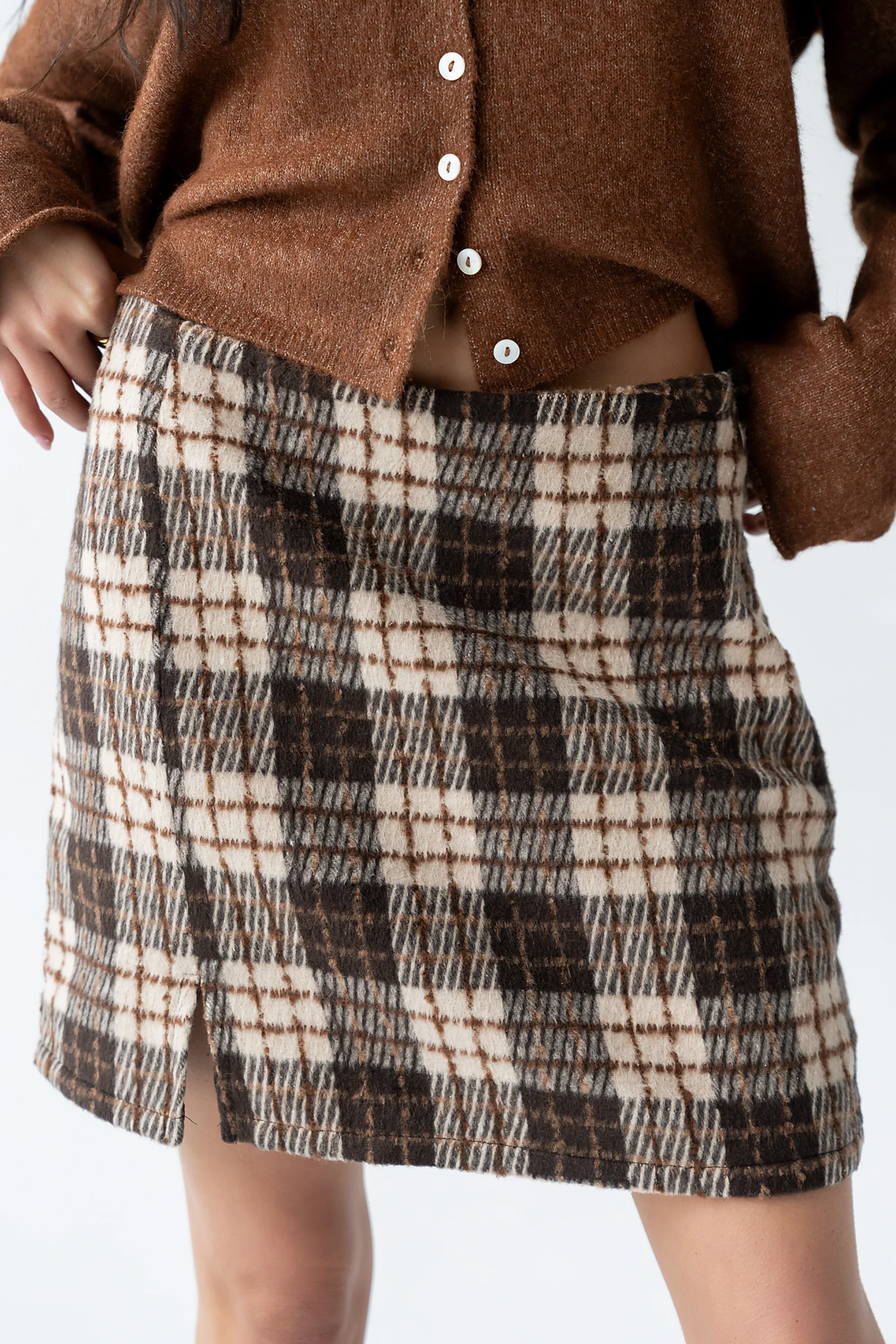 Callie Plaid Mini Skirt in Brown - Image 4
