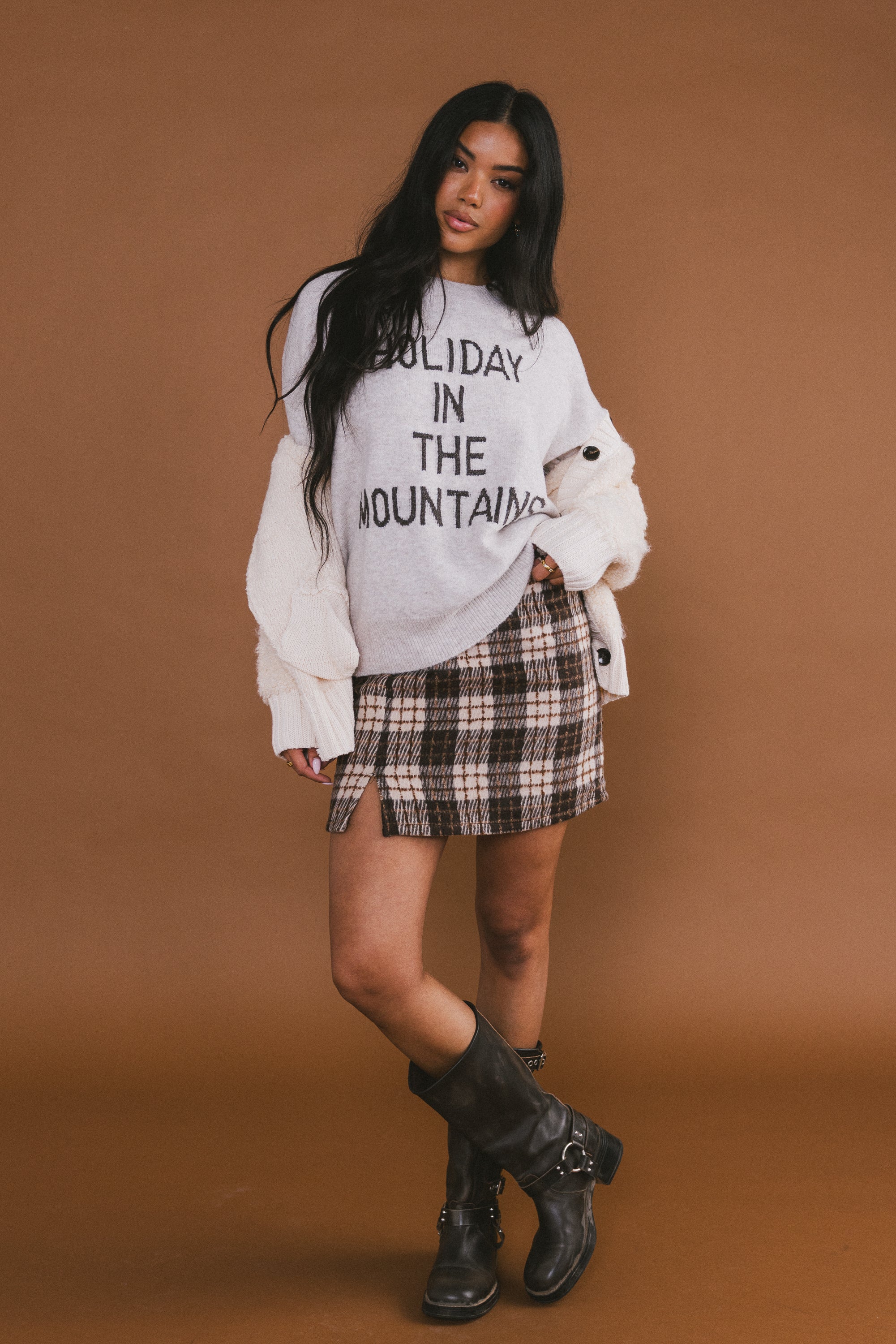 Callie Plaid Mini Skirt in Brown - Image 9