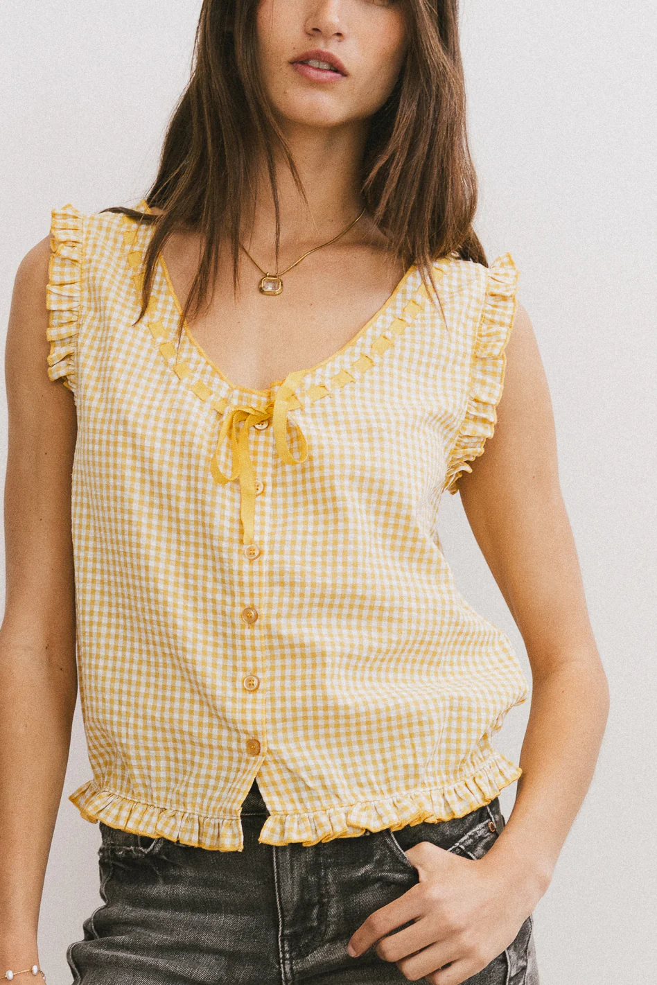 Calvin Gingham Tank in Yellow - Image 4