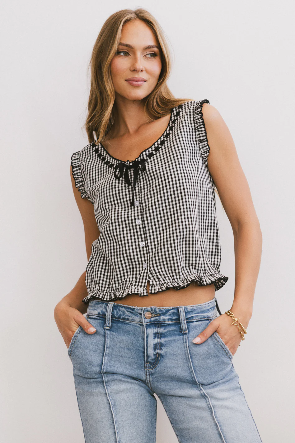 Calvin Gingham Tank in Black - Image 6