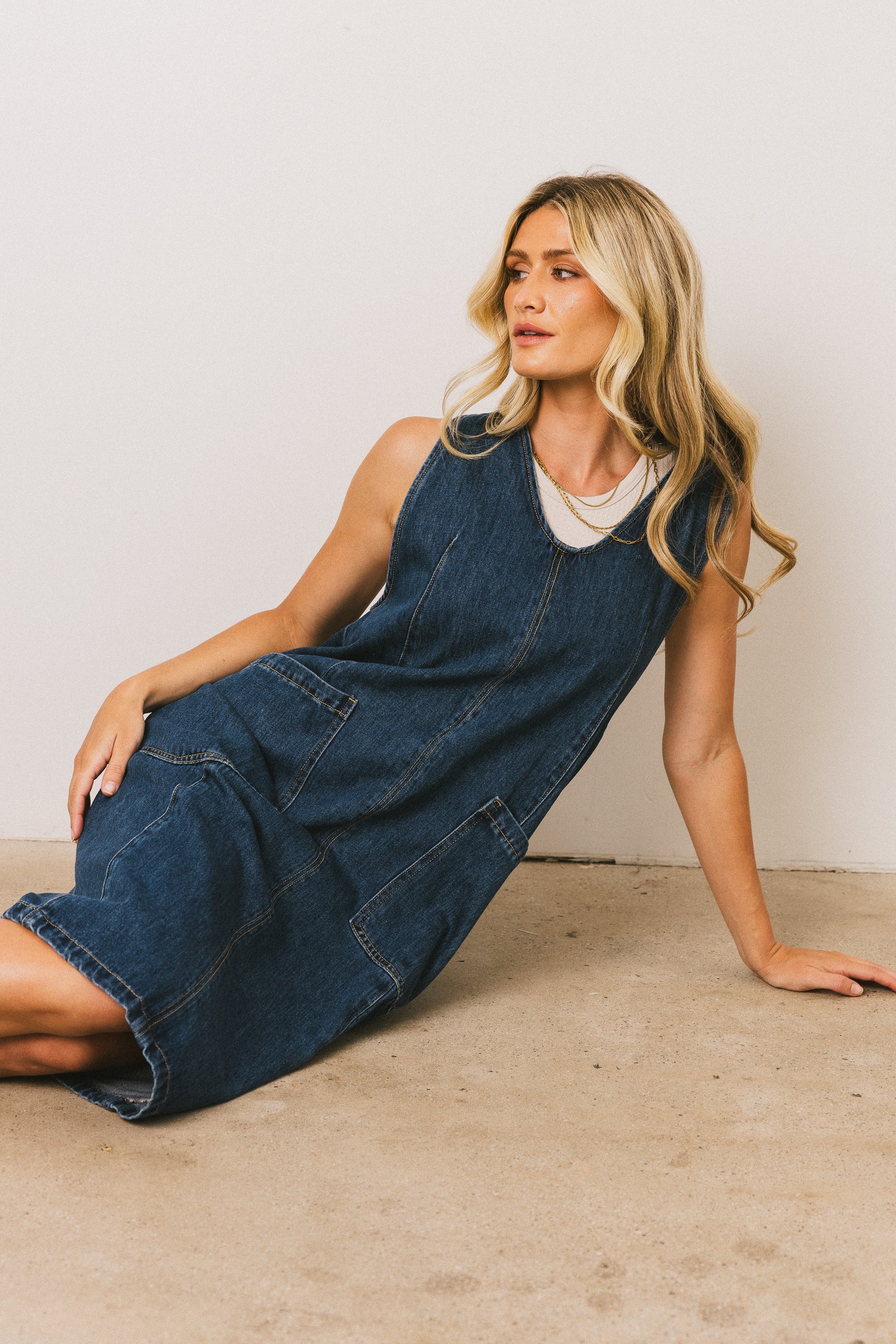 Camry Overall Dress in Dark Wash - FINAL SALE - Image 3
