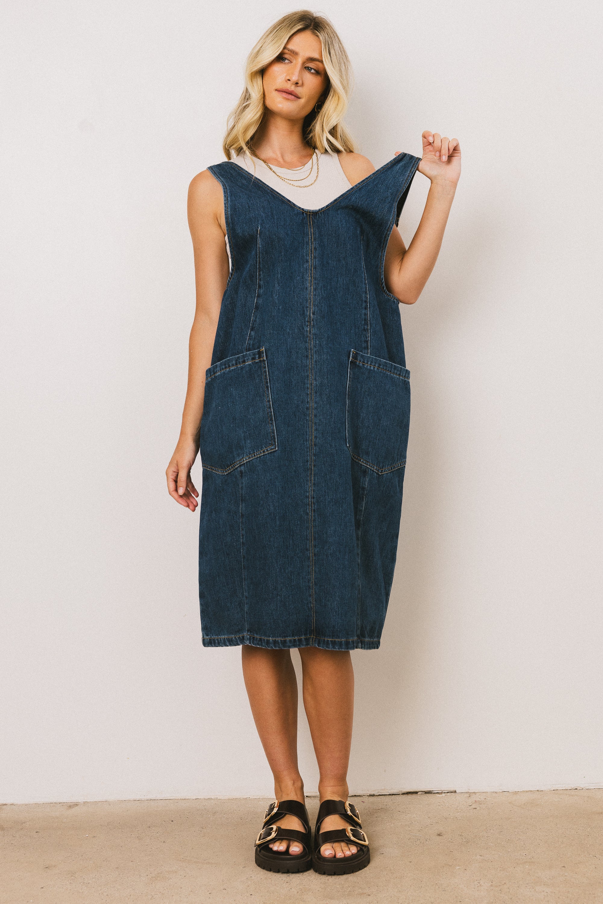 Camry Overall Dress in Dark Wash - FINAL SALE - Image 4
