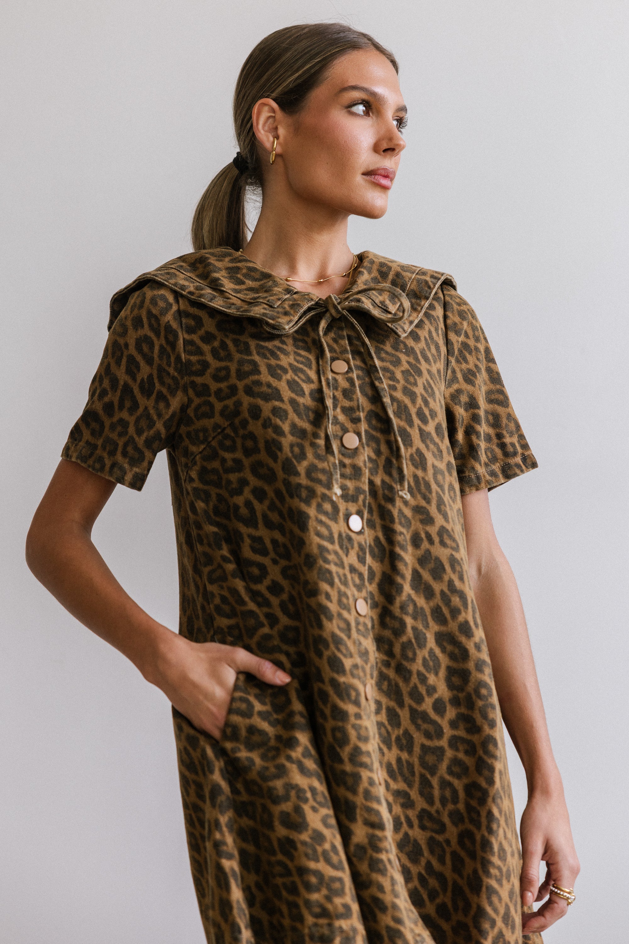 Camryn Collared Baby Doll Dress in Leopard - FINAL SALE - Image 6