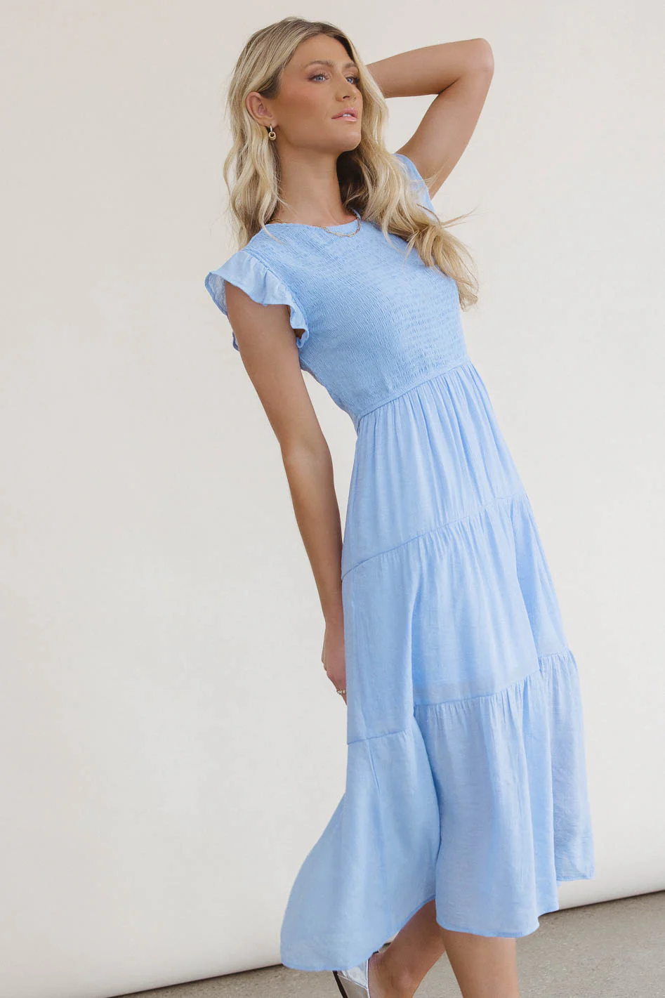 Cara Smocked Midi Dress in Blue - FINAL SALE - Image 3