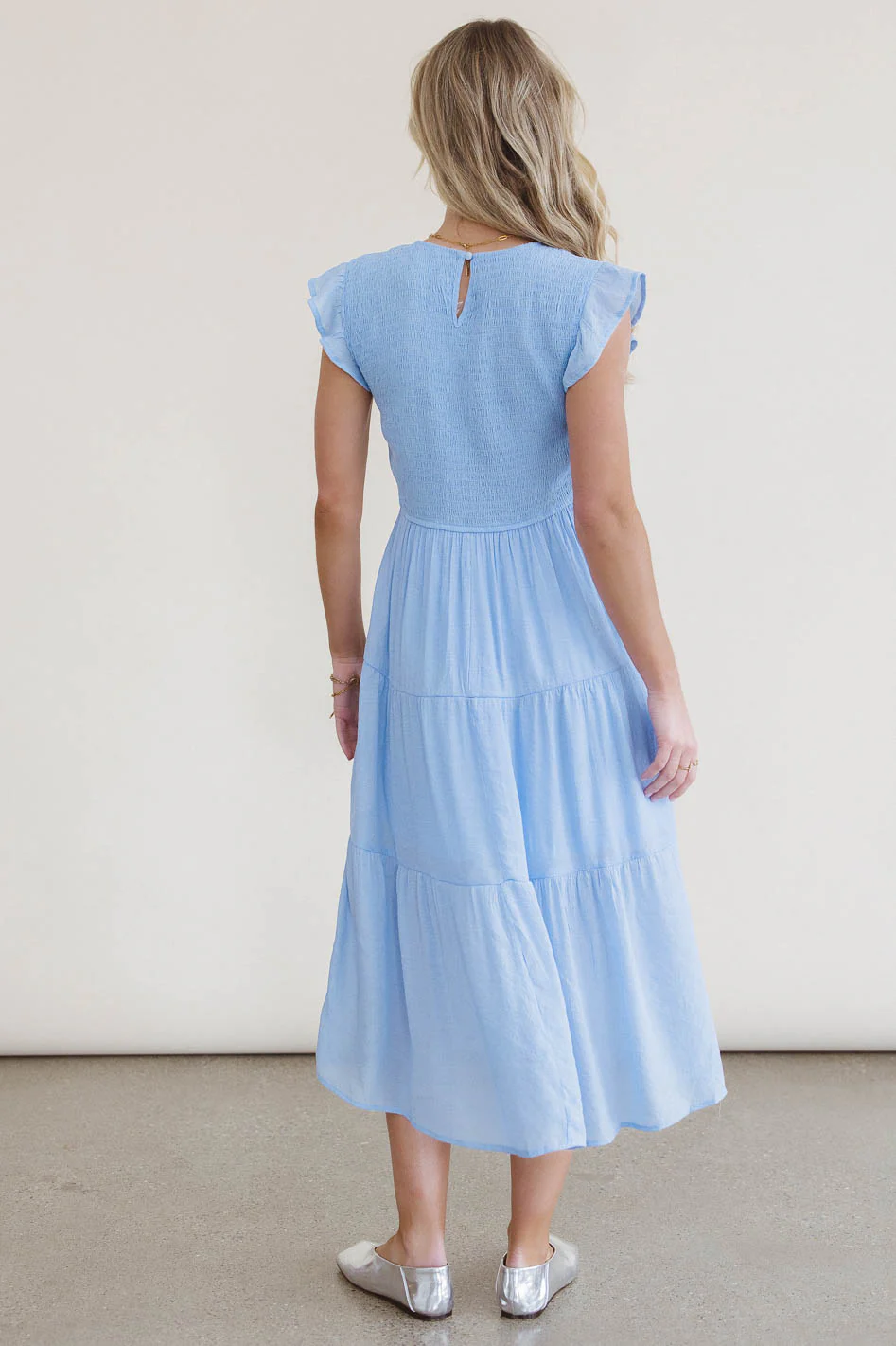 Cara Smocked Midi Dress in Blue - FINAL SALE - Image 4