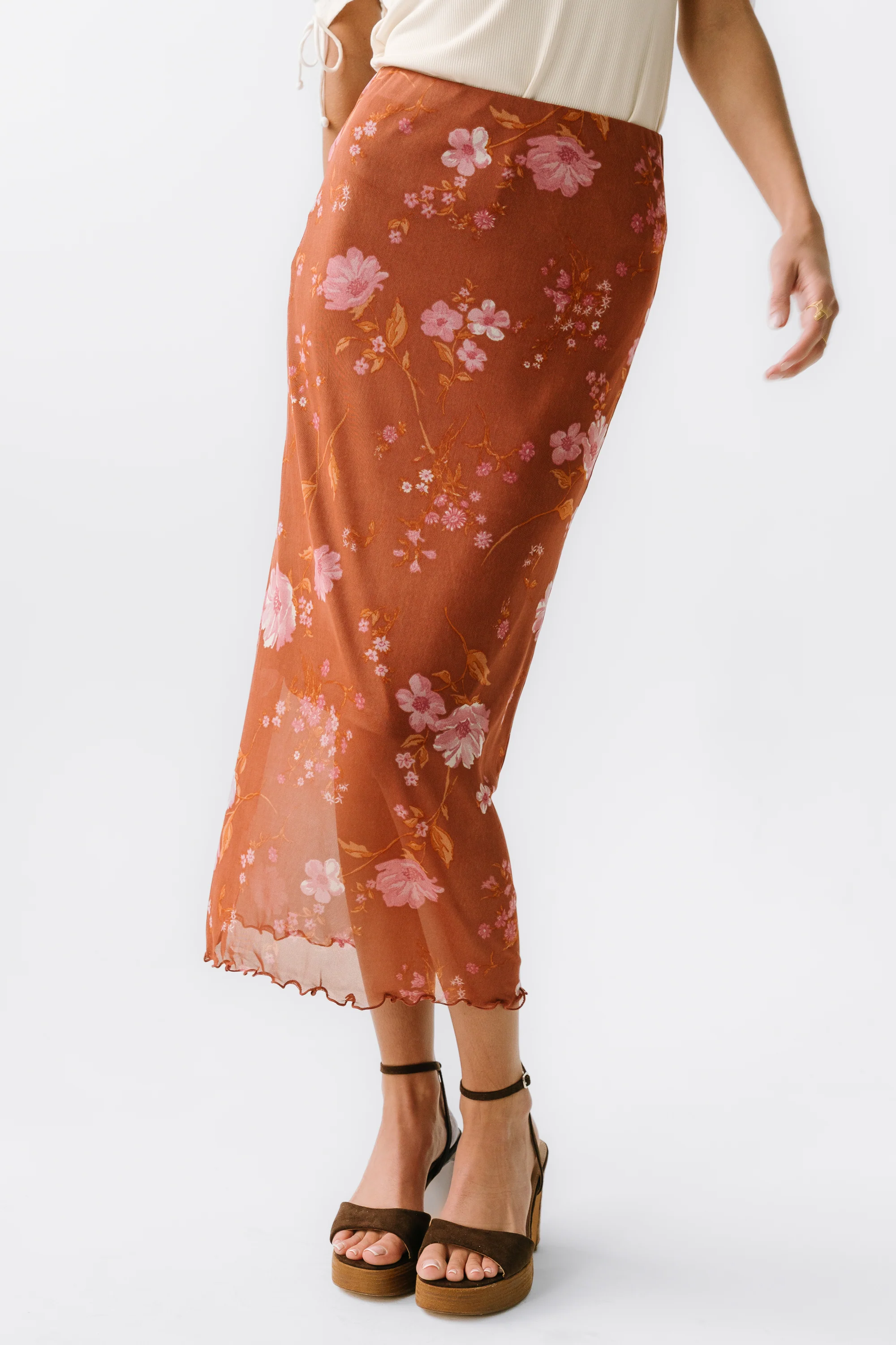 Carly Mesh Midi Skirt in Rust - FINAL SALE