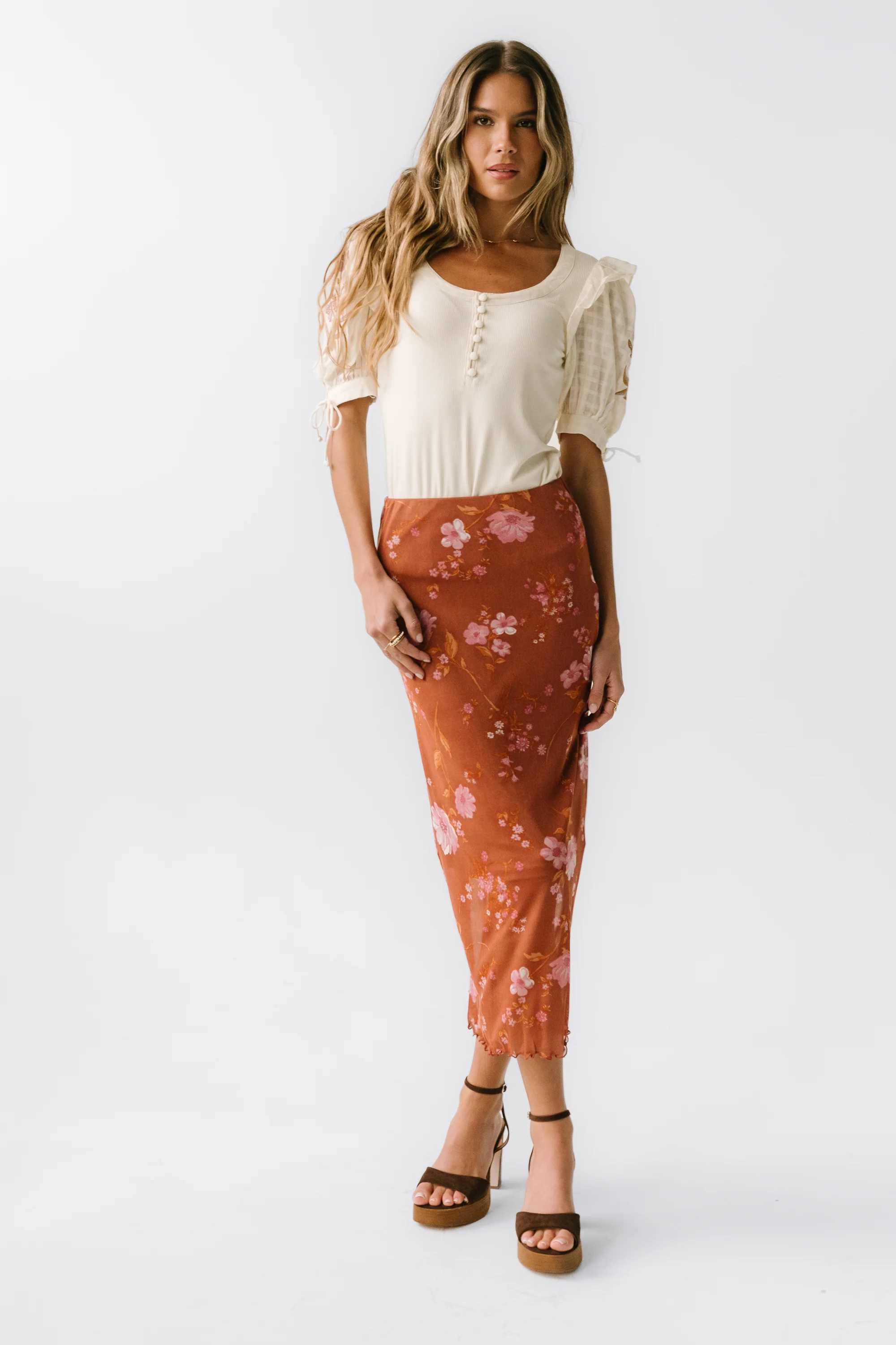 Carly Mesh Midi Skirt in Rust - FINAL SALE - Image 3