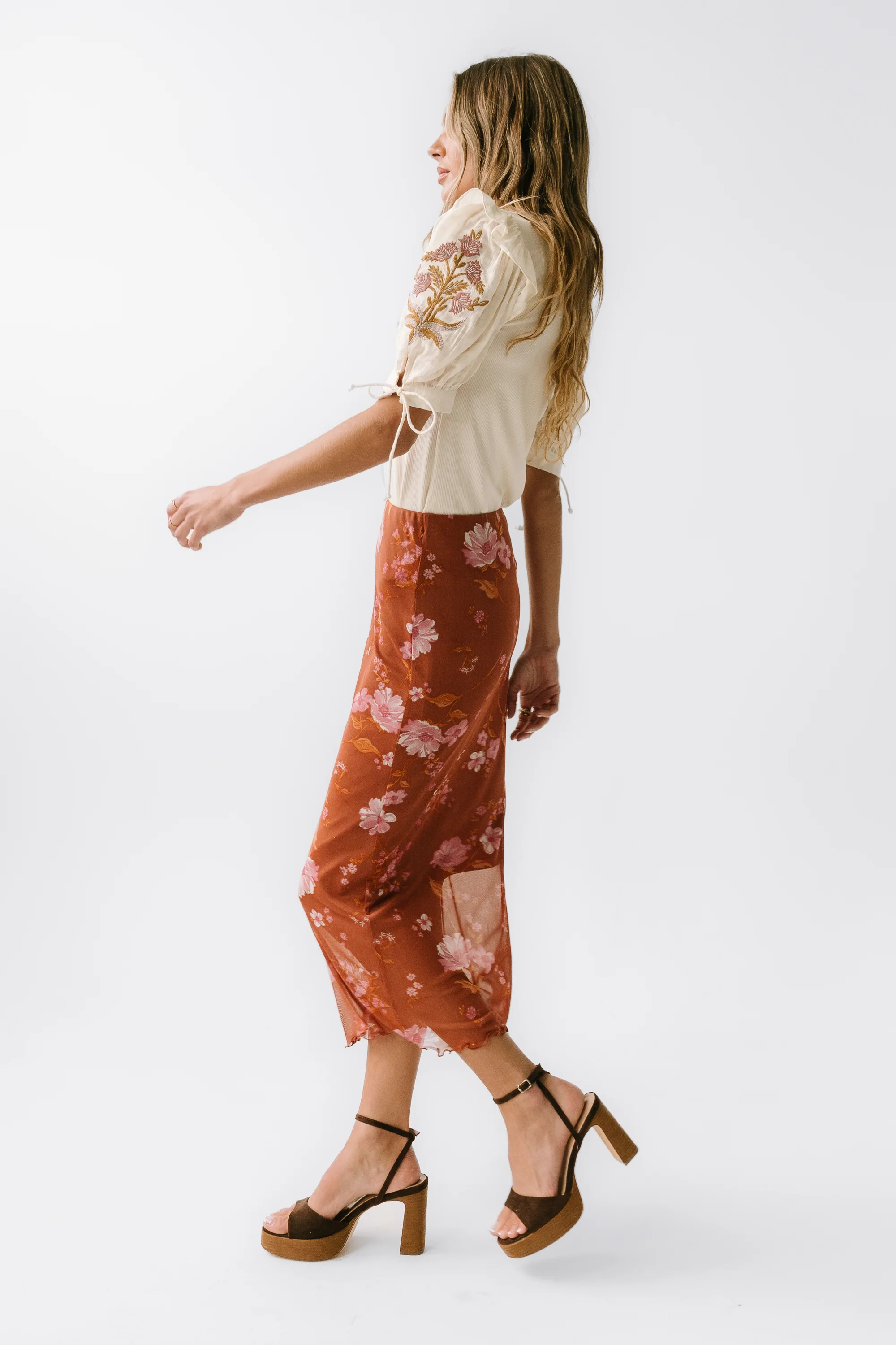 Carly Mesh Midi Skirt in Rust - FINAL SALE - Image 4