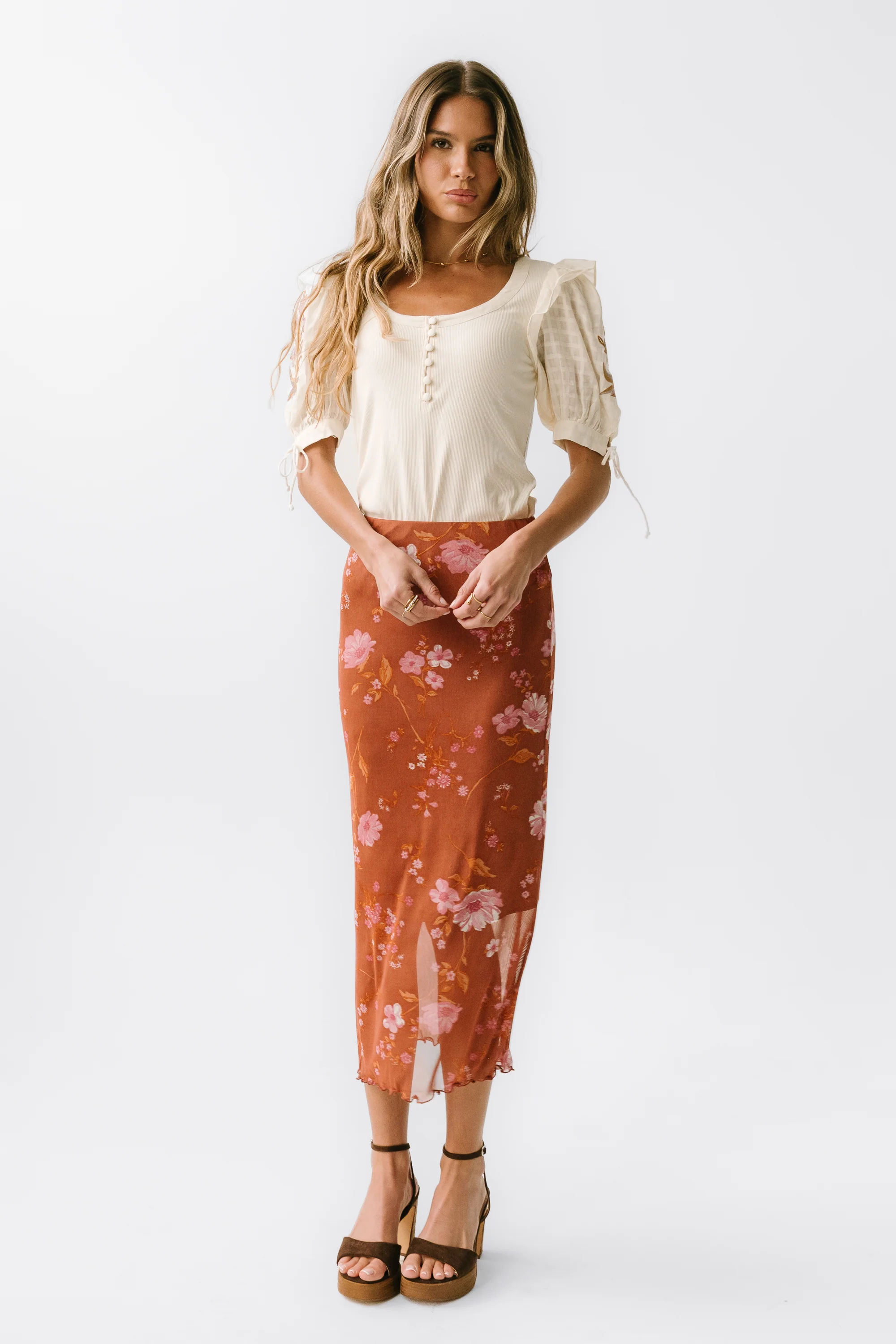 Carly Mesh Midi Skirt in Rust - FINAL SALE - Image 5
