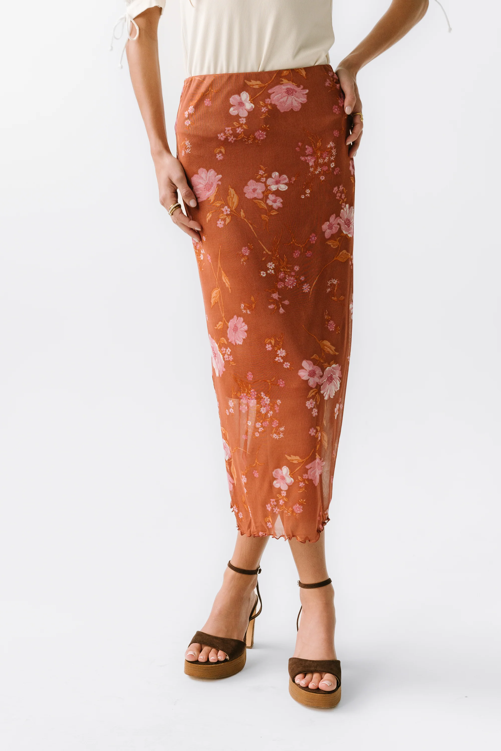 Carly Mesh Midi Skirt in Rust - FINAL SALE - Image 6