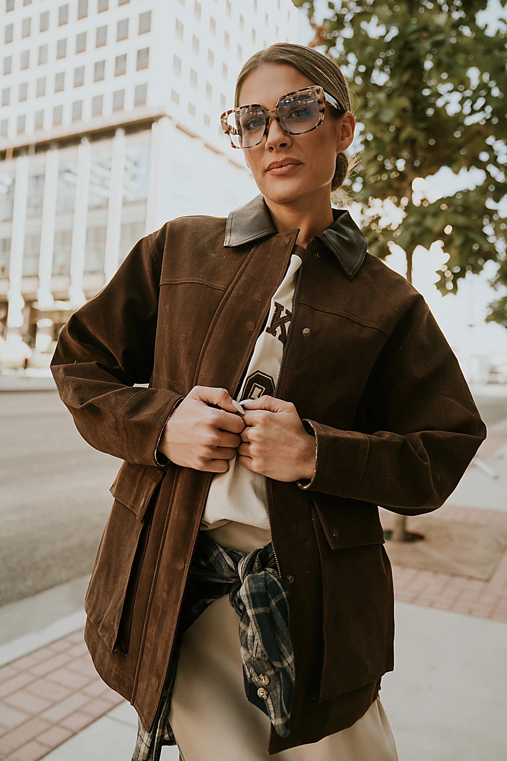 Carly Vegan Leather Jacket in Brown - FINAL SALE - Image 2