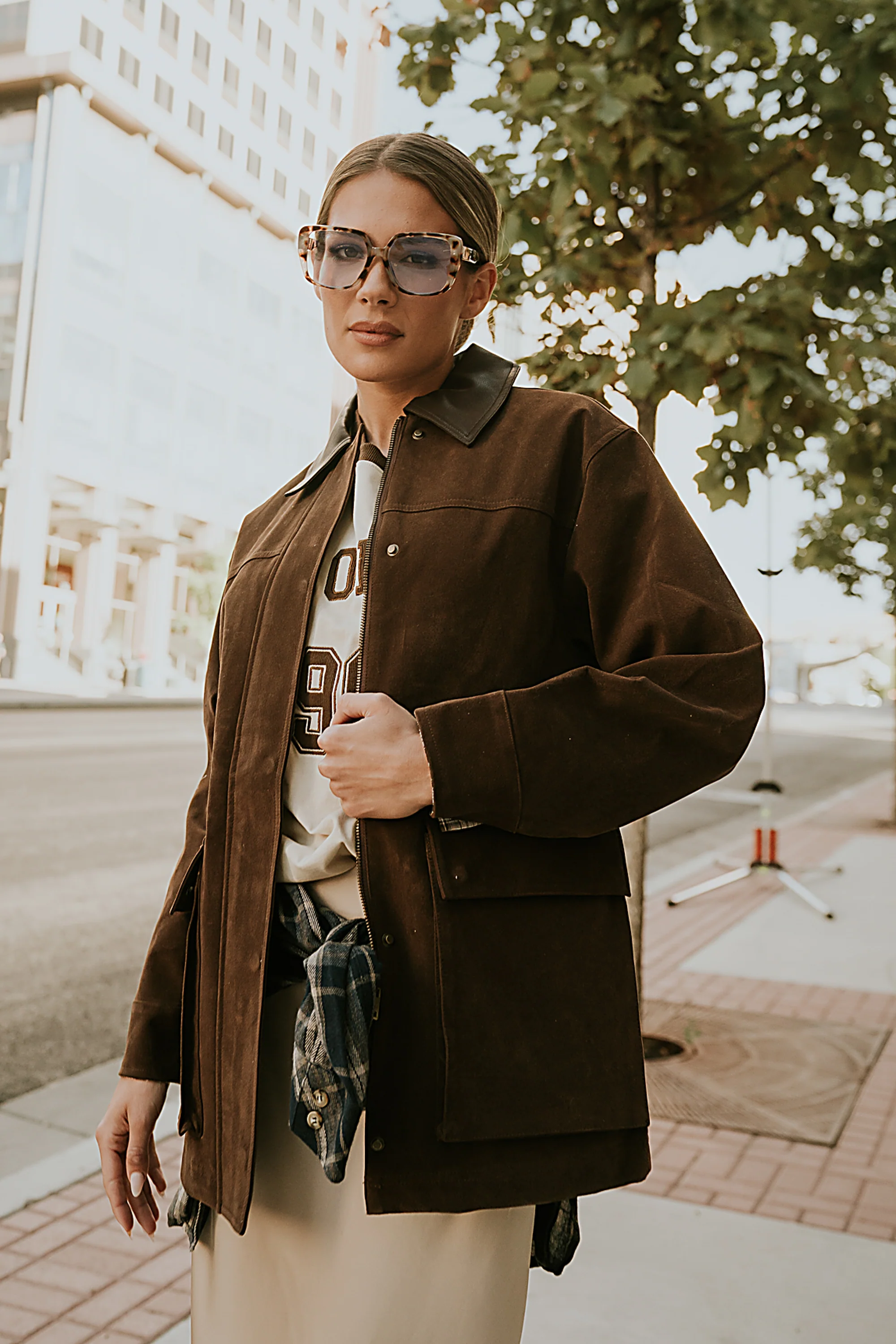 Carly Vegan Leather Jacket in Brown - FINAL SALE - Image 4