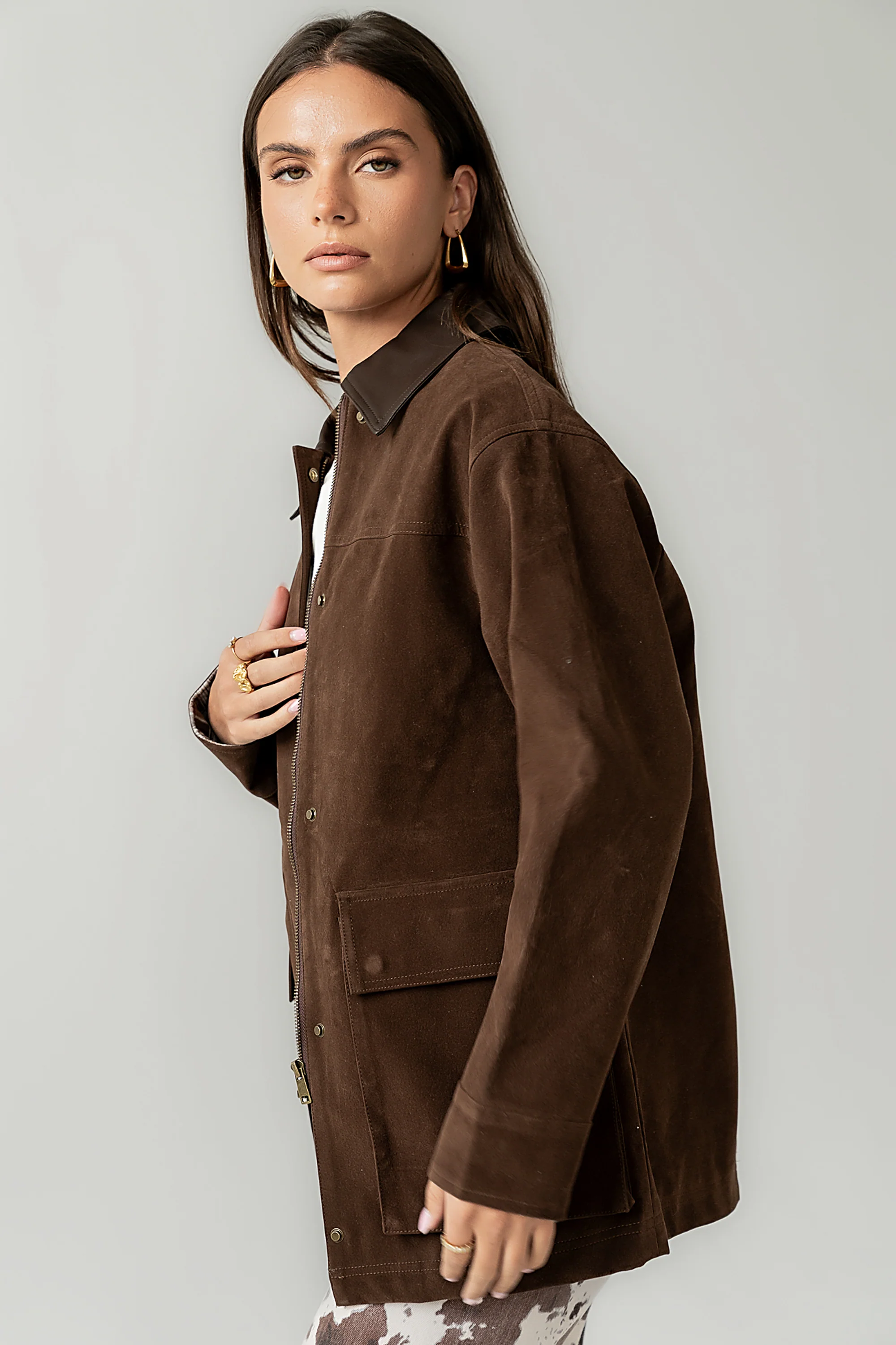 Carly Vegan Leather Jacket in Brown - FINAL SALE - Image 9