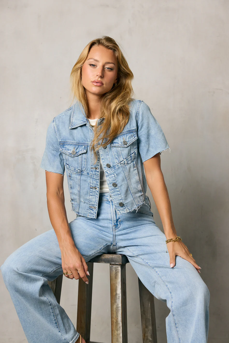 Carmie Light Wash Denim Top - FINAL SALE - Image 4