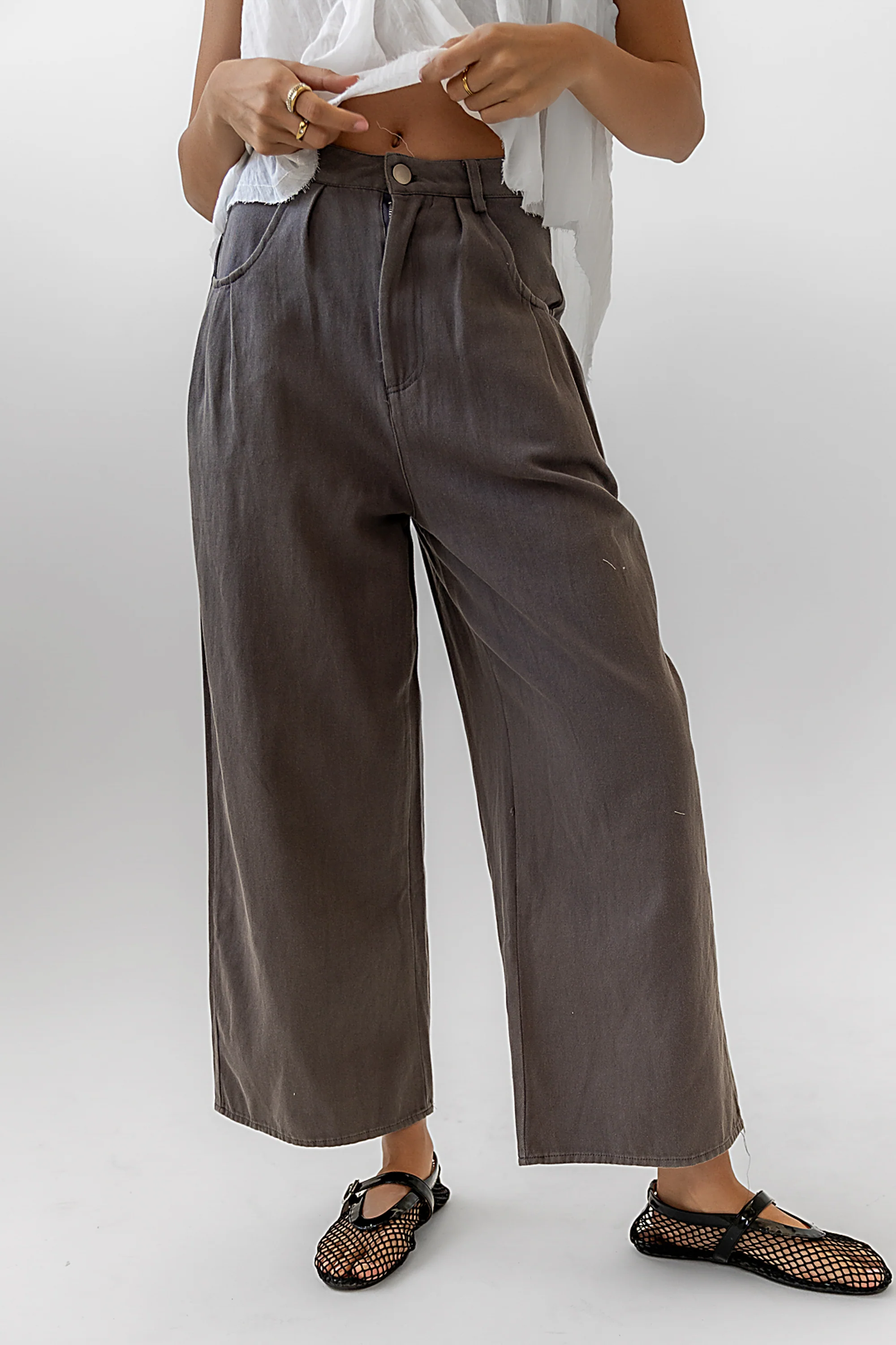 Casey Cropped Wide Leg Pants in Grey - FINAL SALE
