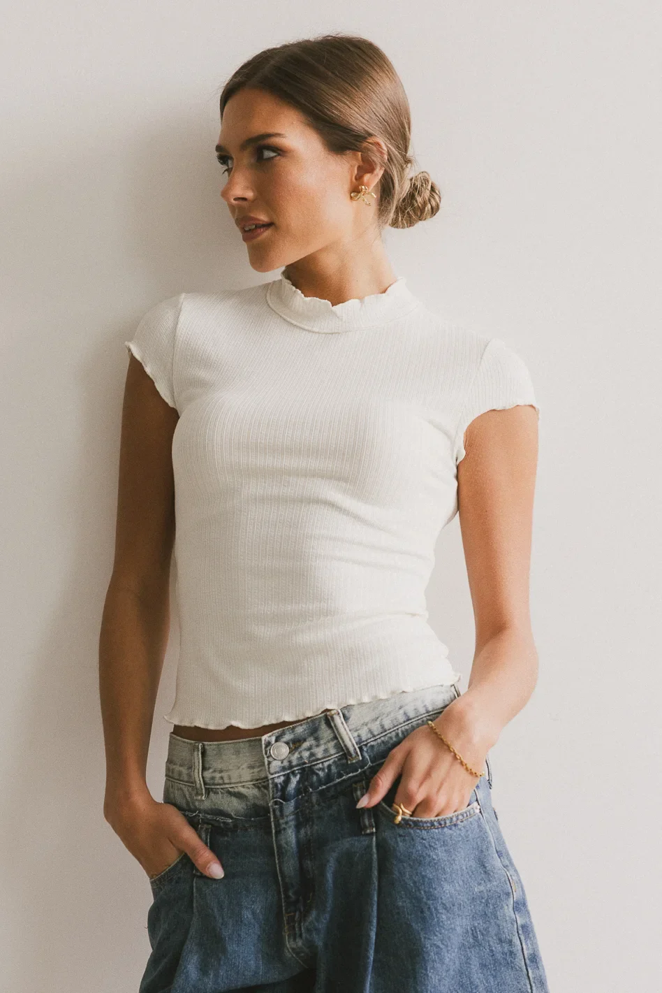 Casey Lettuce Hem Tee in Cream - FINAL SALE - Image 6