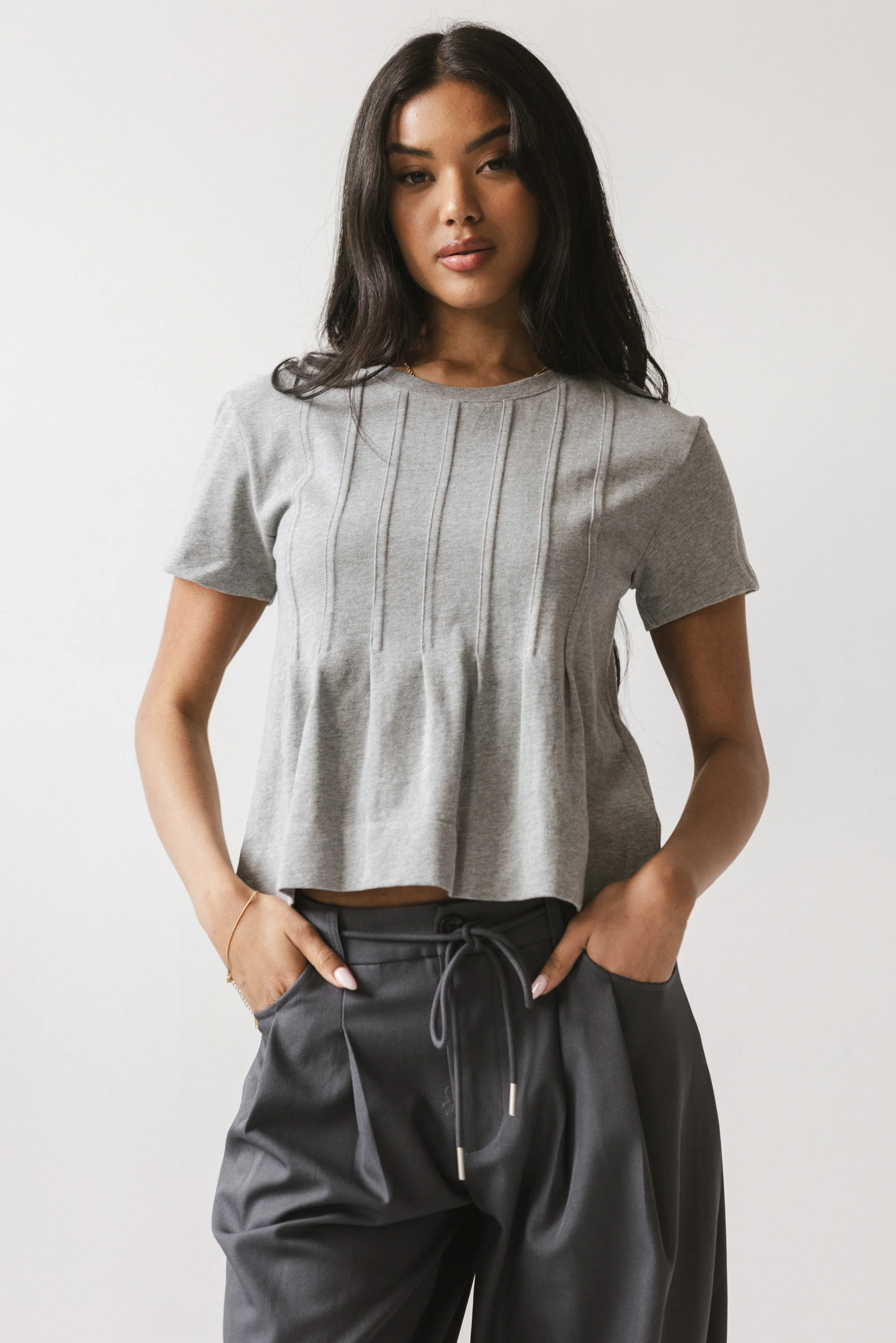 Cattelain Pleated Top in Grey - Image 4