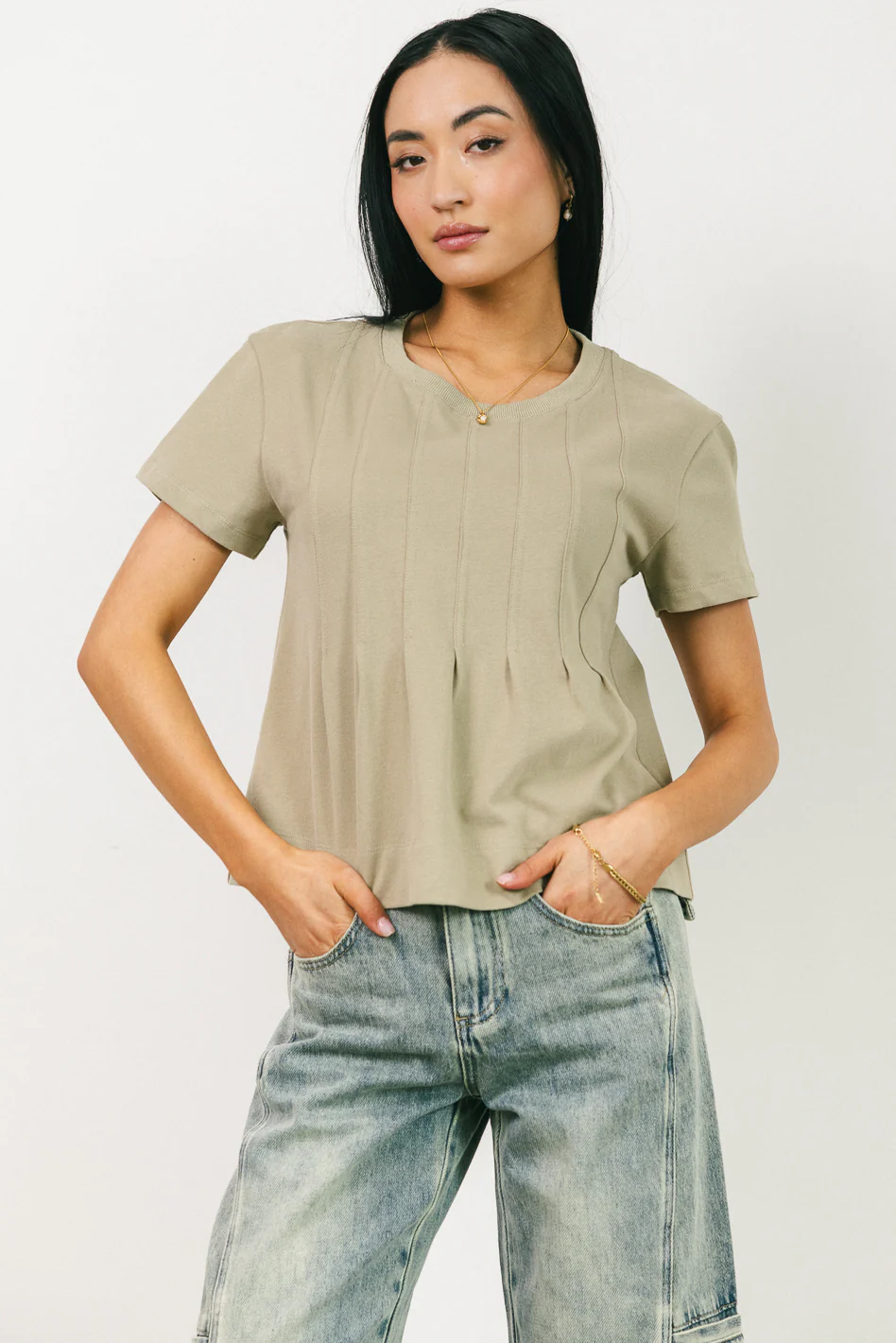 Cattelain Pleated Top in Olive - FINAL SALE - Image 6