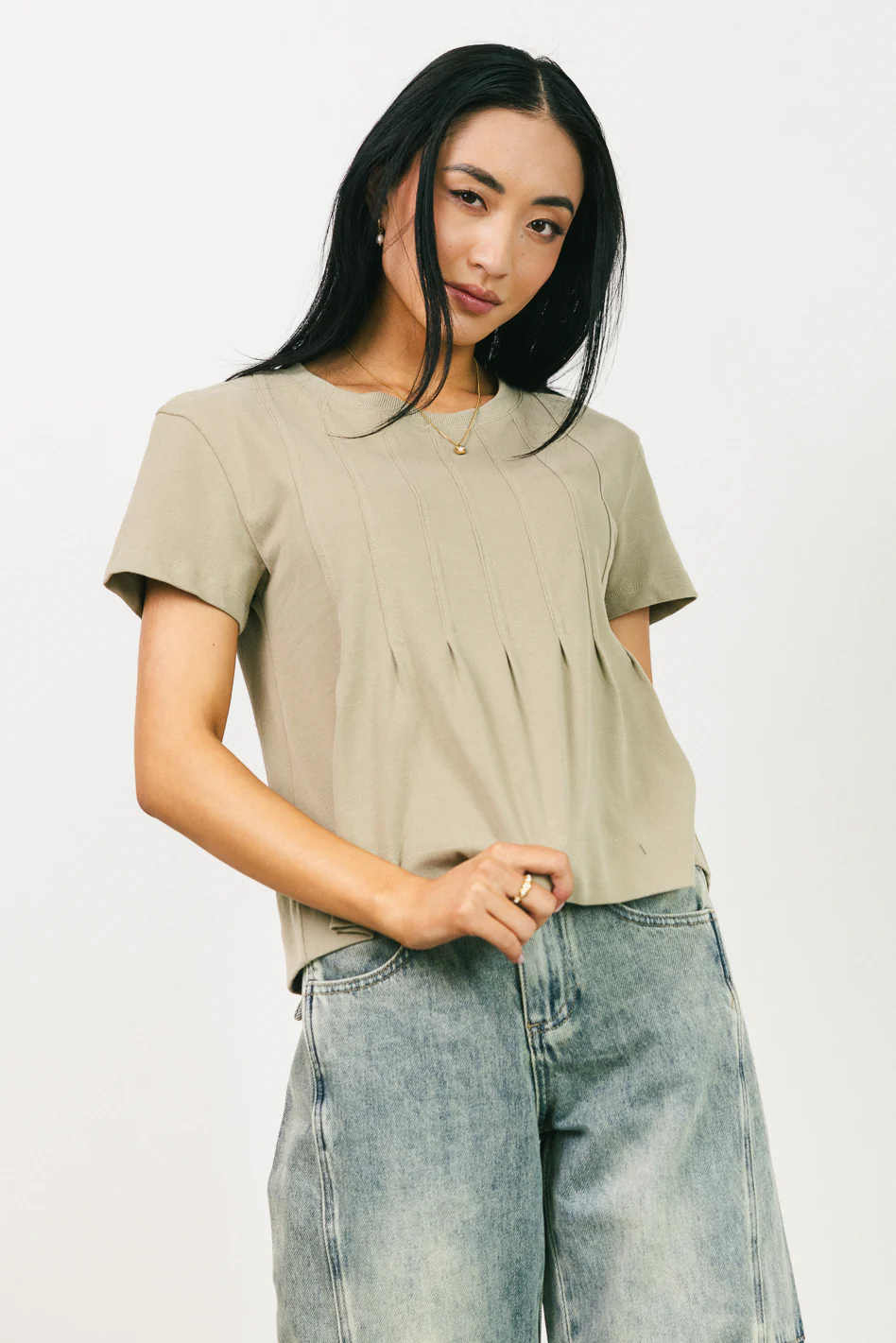 Cattelain Pleated Top in Olive - FINAL SALE - Image 9