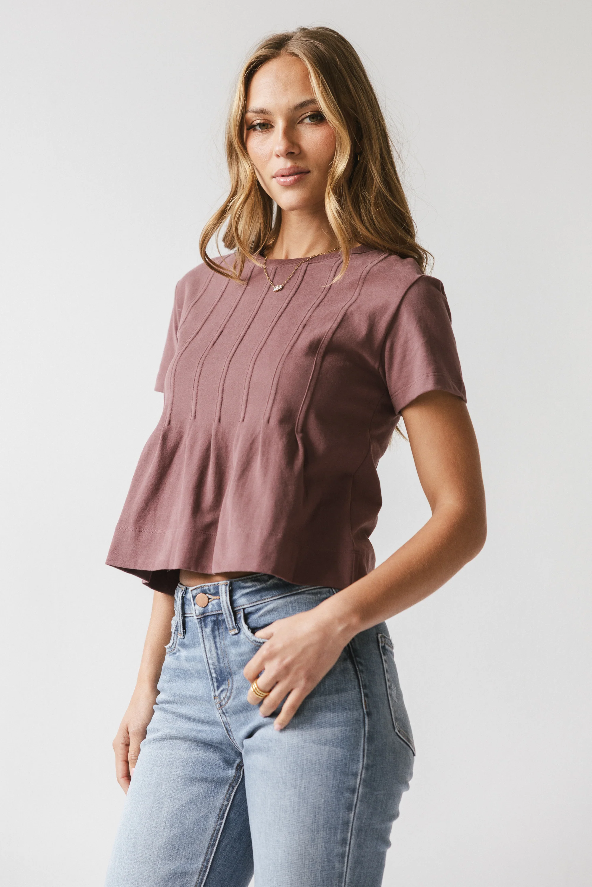 Cattelain Pleated Top in Plum - Image 2