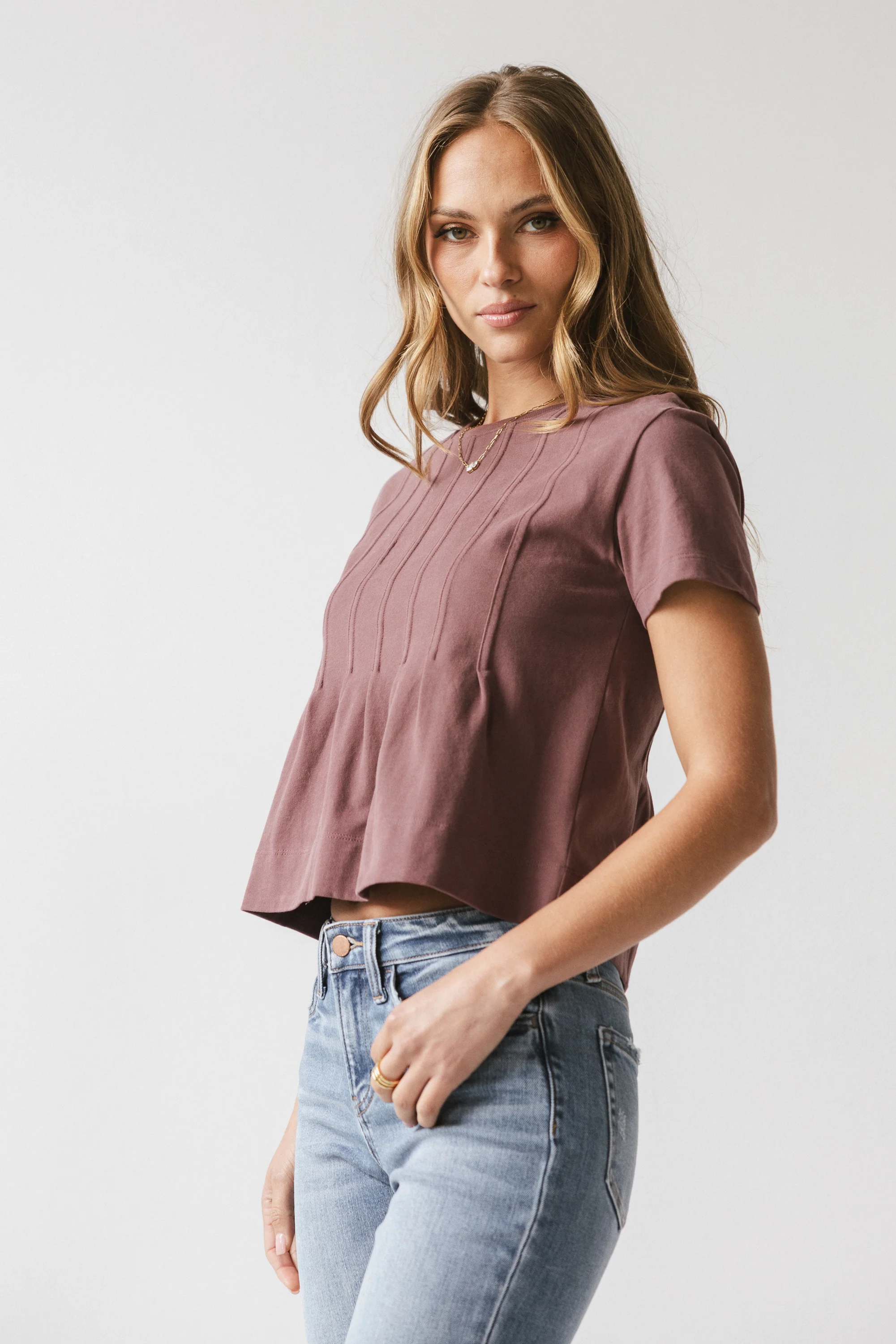 Cattelain Pleated Top in Plum - Image 5