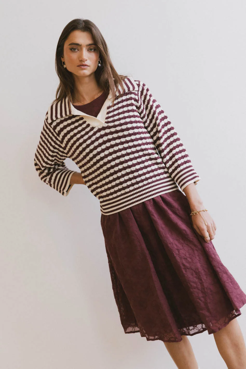 Cecy Embroidered Midi Dress in Burgundy - FINAL SALE - Image 4